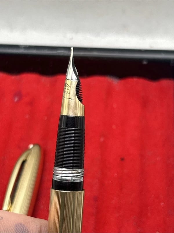 Sheaffer Triumph Snorkel Gold Plated Fountain Pen 14K Fine Nib USA Engraved