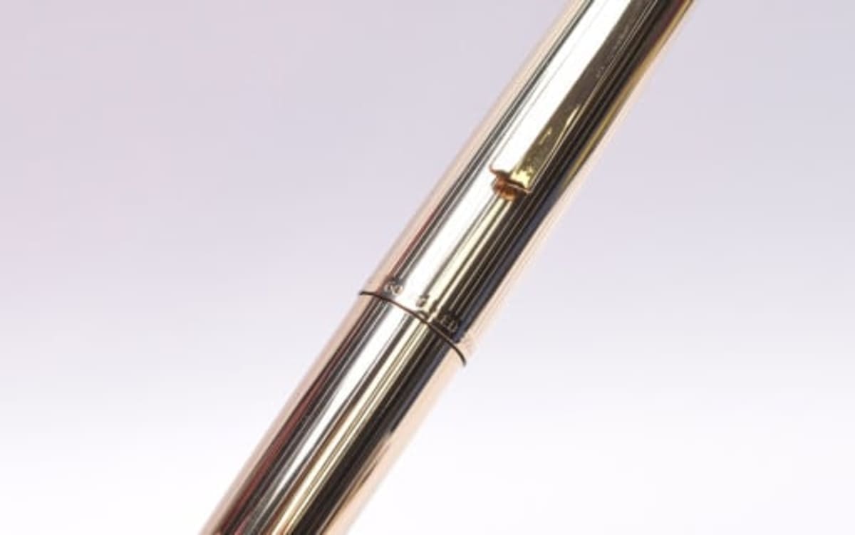 Stunning Rare Mint 1960s Pelikan M60 / 60 Type II Rolled Gold Fountain Pen 18K HEF Nib & Ballpoint Pen Set in Red Leather Pouch