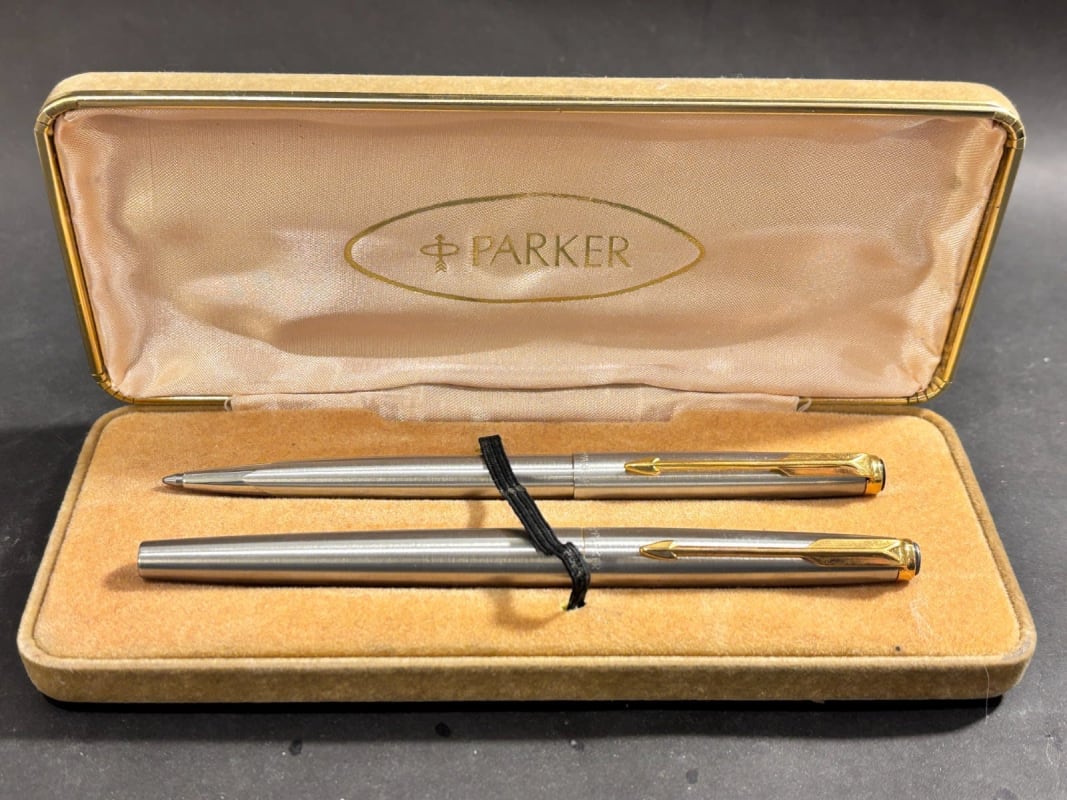 Parker 50 Falcon Fountain Pen + Bp Set Flighter Fine NOS Cased (Bfp715)
