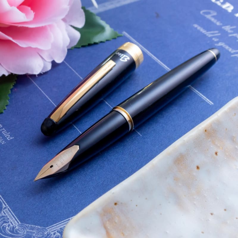 Vintage Custom 1970s Pilot Long Body Black 18K JIS Gold Nib Fountain Pen