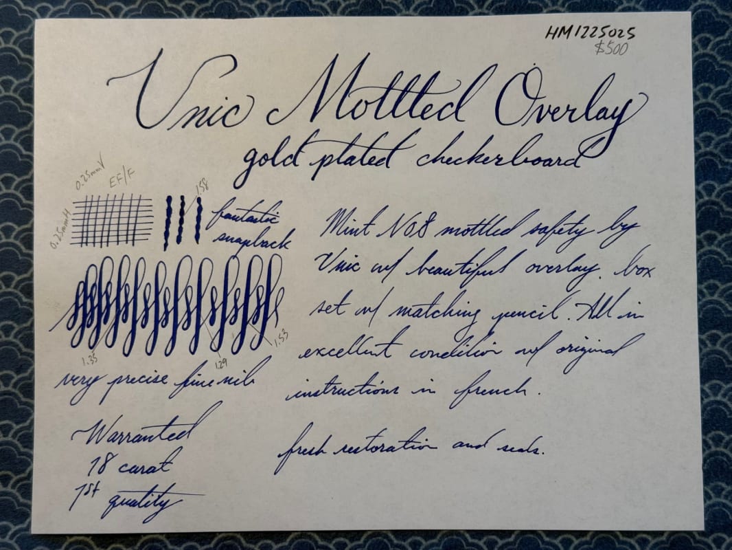 Unic Safety Boxed Pen & Pencil Set, Mottled Gold 'Checkerboard' Overlay, #2 18ct Warranted Nib