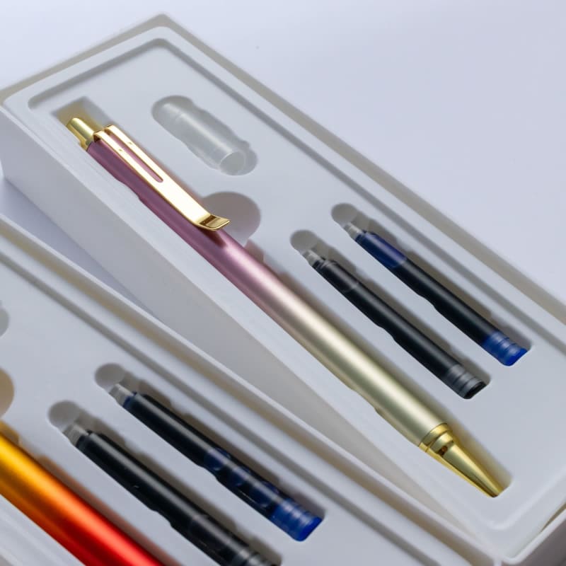 Wancher Clicker Set of 3 Retractable FM Nib Fountain Pen Blue Pink Orange Japan