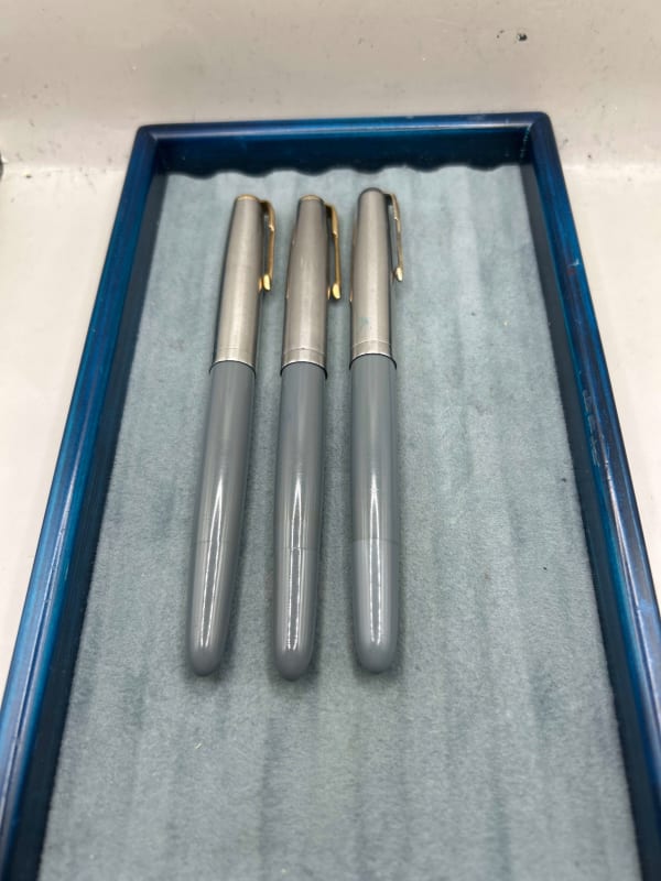 Parker 51 vacumatic fountain pen Lustraloy GT blue diamond dove grey 