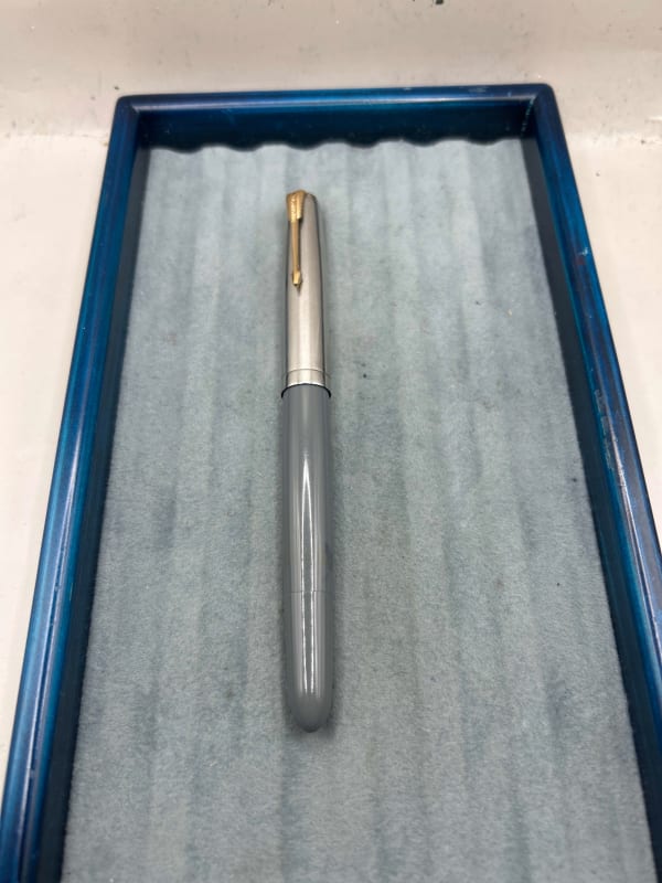 Parker 51 vacumatic fountain pen Lustraloy GT blue diamond dove grey 