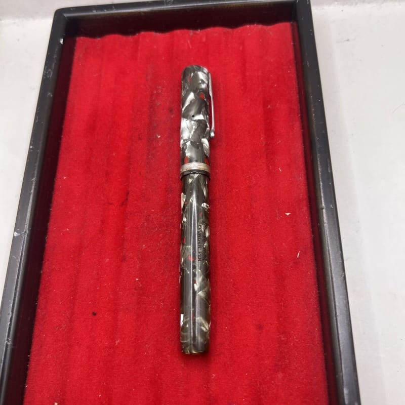 Vintage Waterman'S 94 Fountain Pen Grey Red - 14Ct Gold Fine NIB Read Descrip