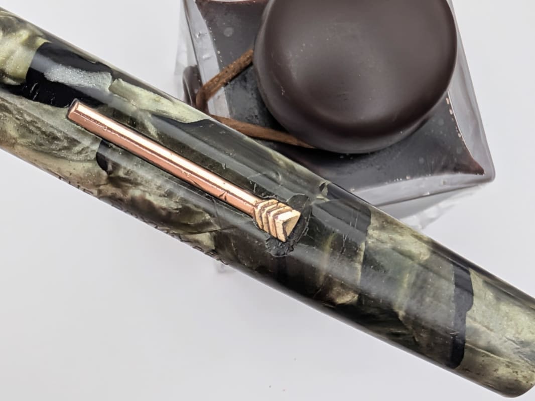Vintage 1940s Croxley Pen by John Dickinson & Co. – Green Marbled Celluloid – 14K Gold Nib – Fully Restored