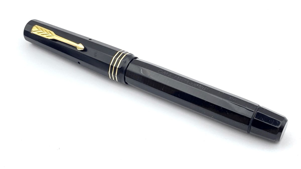 Vintage Large Omas Extra Lucens Fountain Pen Black Flexible 14K Gold Fine NIB
