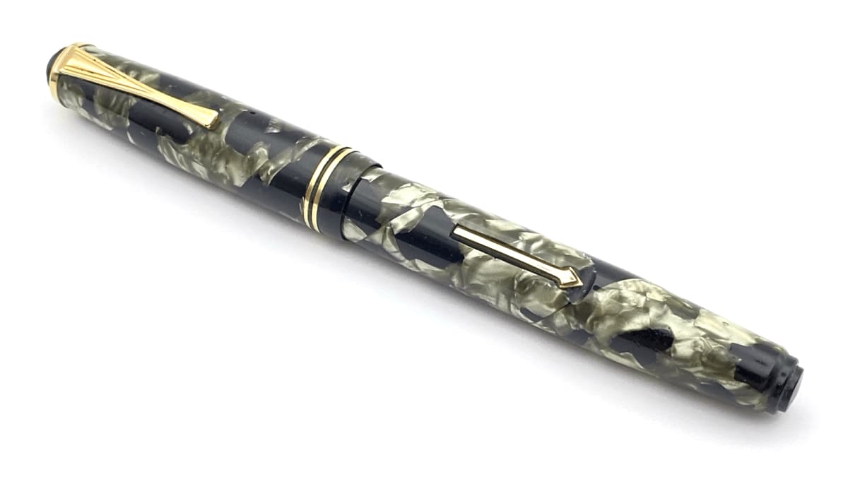 Vintage Wyvern Perfect Fountain Pen Gray Marble Springy 14K Gold Medium NIB