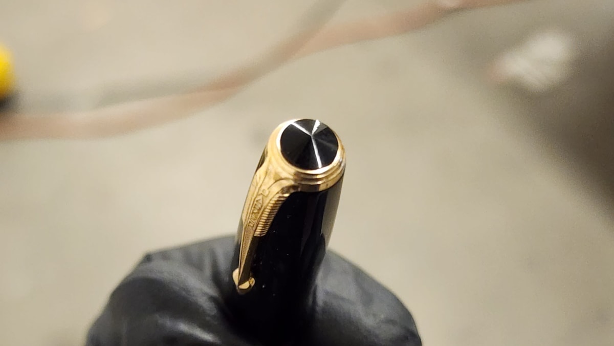 Transitional Year 1942 Parker "Striped" Duofold Sub-Deb - Fine 14k Parker Nib - Near Mint Condition