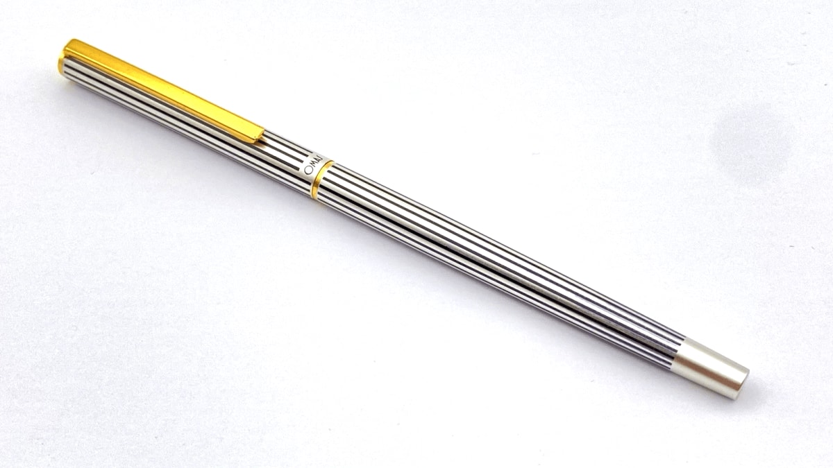 Vintage Omas Super Slim Fountain Pen Brushed Chrome Gold Plated Fine NIB Italy