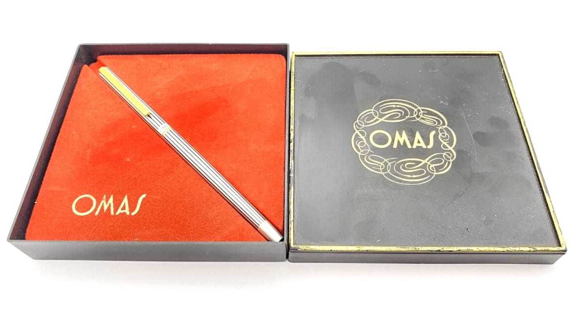 Vintage Omas Super Slim Fountain Pen Brushed Chrome Gold Plated Fine NIB Italy