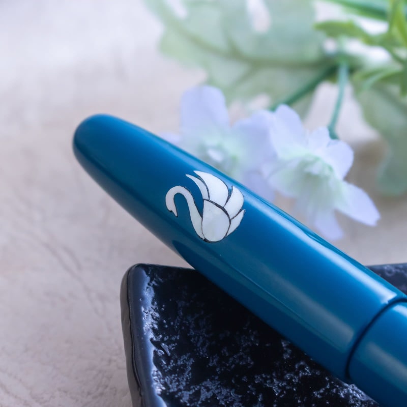 Wancher Dream Pen Zogan Swan Urushi Teal Fountain Pen Jowo #6 F Semi Flex Nib