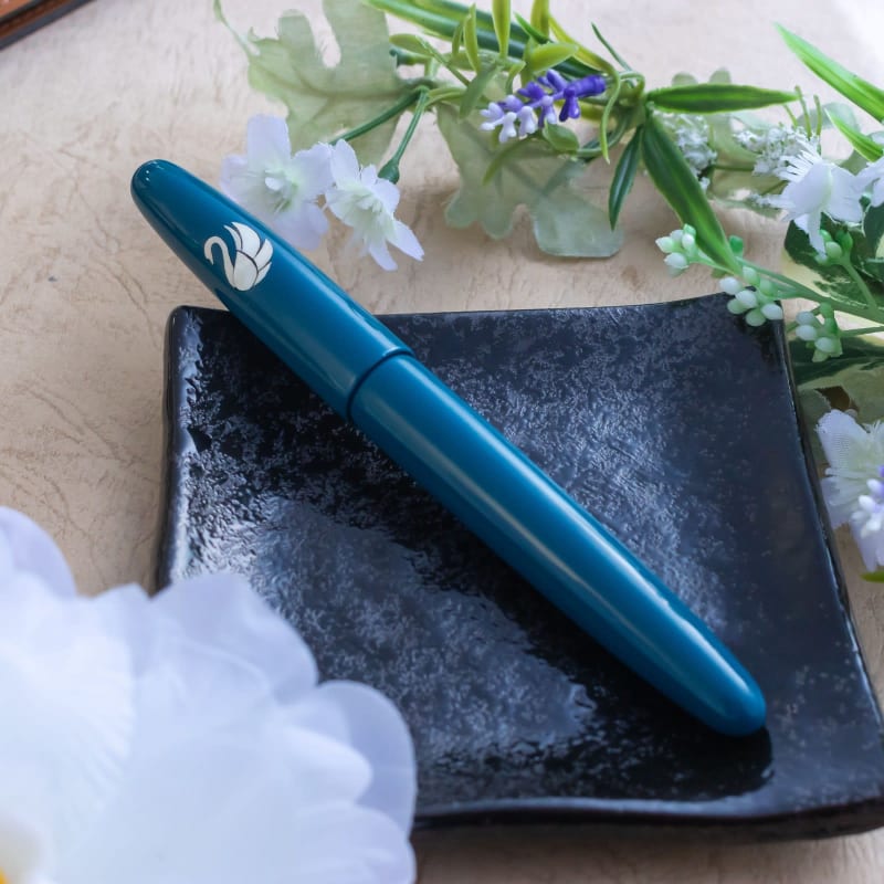 Wancher Dream Pen Zogan Swan Urushi Teal Fountain Pen Jowo #6 F Semi Flex Nib