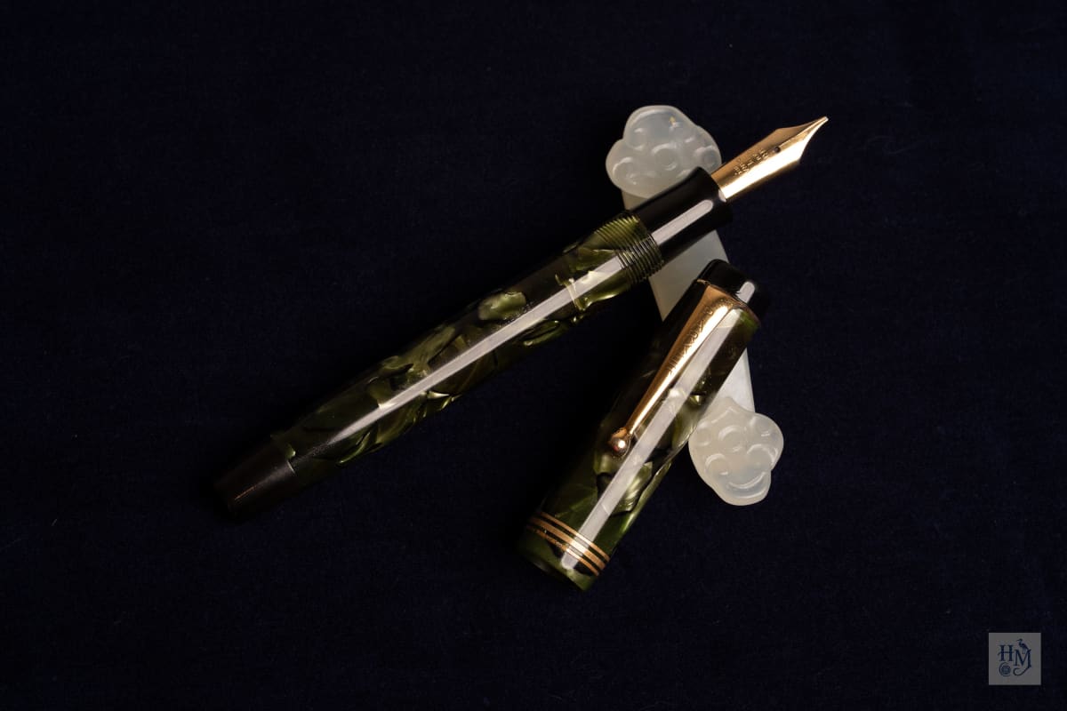 Parker Duofold Senior Streamline, Sea Green and Pearl Celluloid GPT, #6 18k Flex