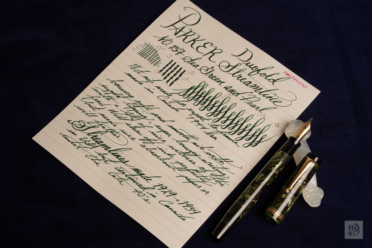 Parker Duofold Senior Streamline, Sea Green and Pearl Celluloid GPT, #6 18k Flex
