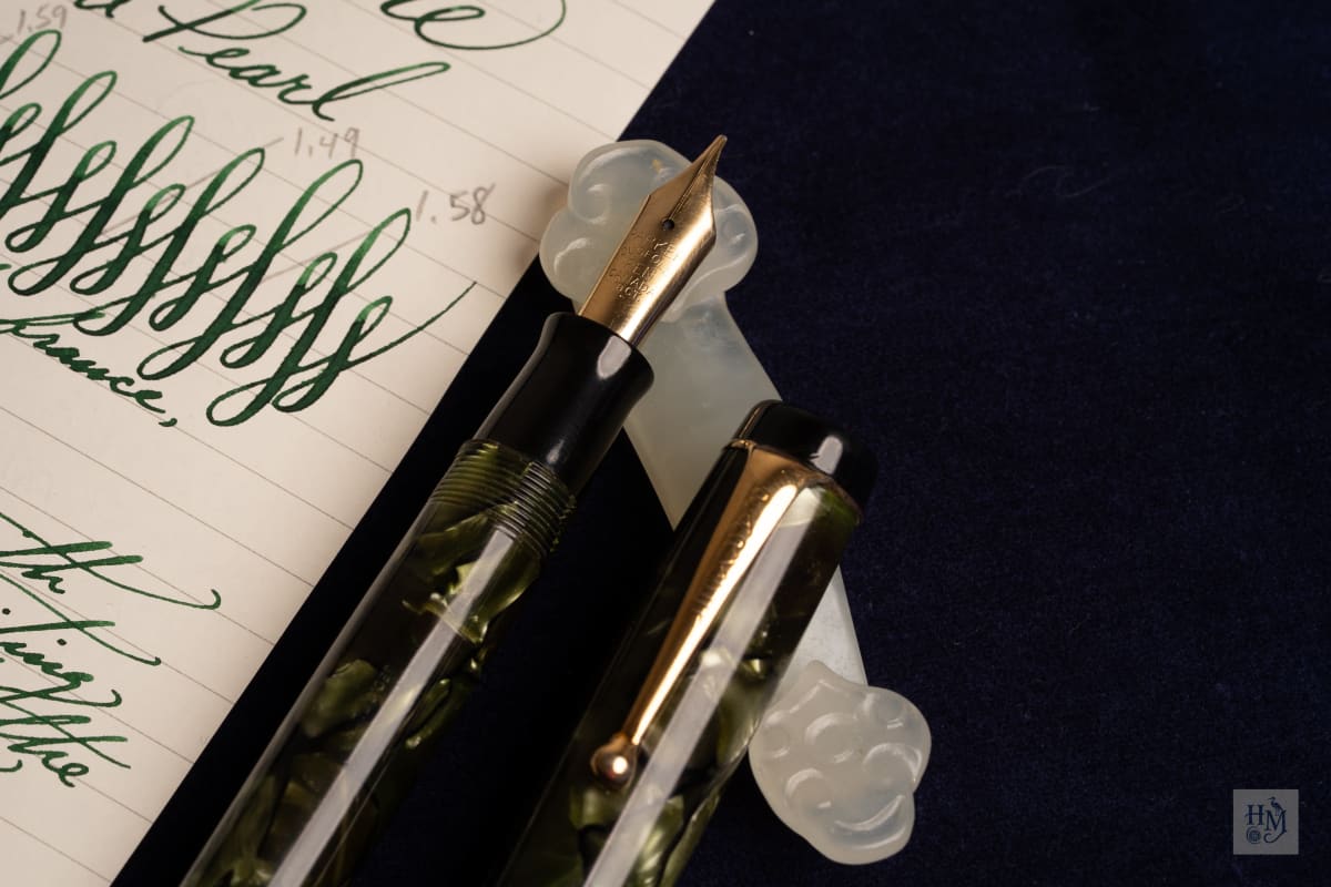 Parker Duofold Senior Streamline, Sea Green and Pearl Celluloid GPT, #6 18k Flex
