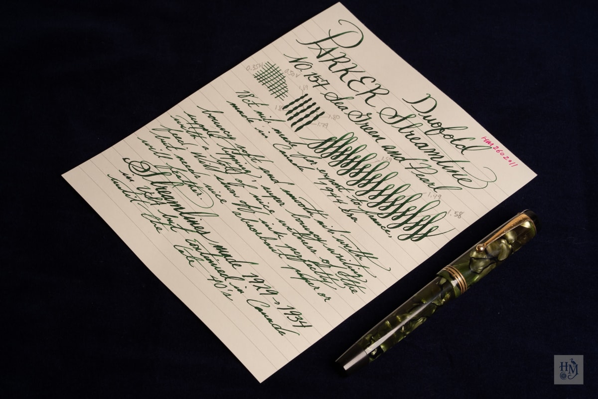 Parker Duofold Senior Streamline, Sea Green and Pearl Celluloid GPT, #6 18k Flex