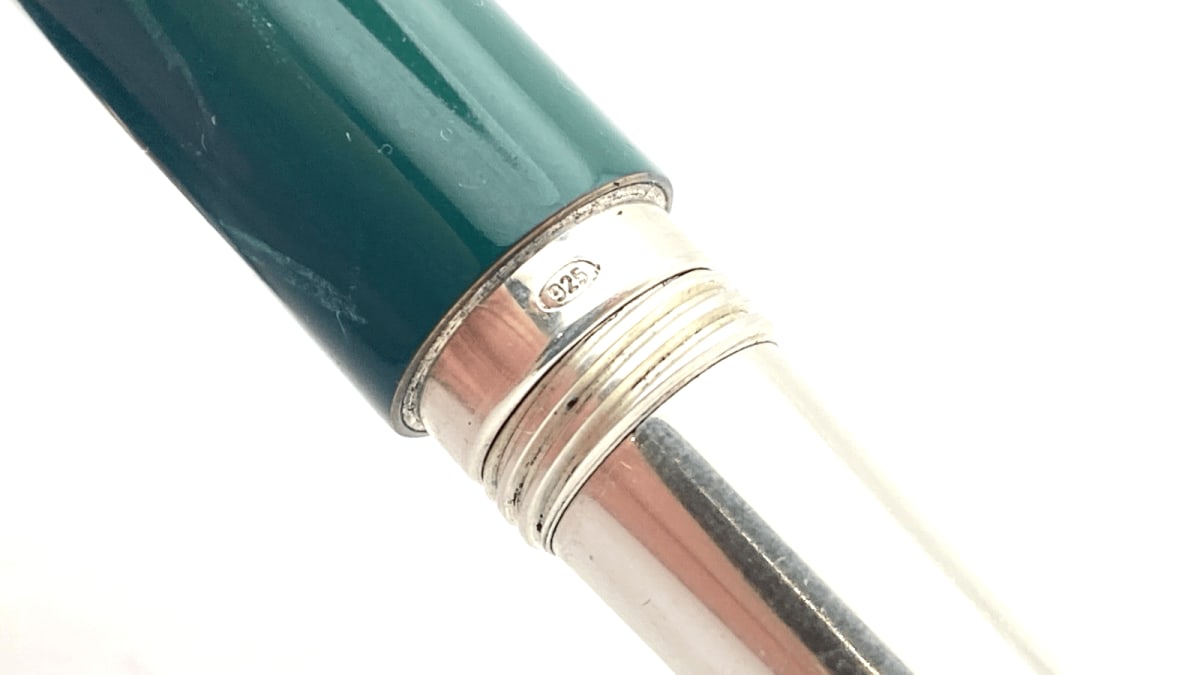 Montegrappa 300 Fountain Pen In Green Marble And Silver 18K Gold Medium NIB Sb