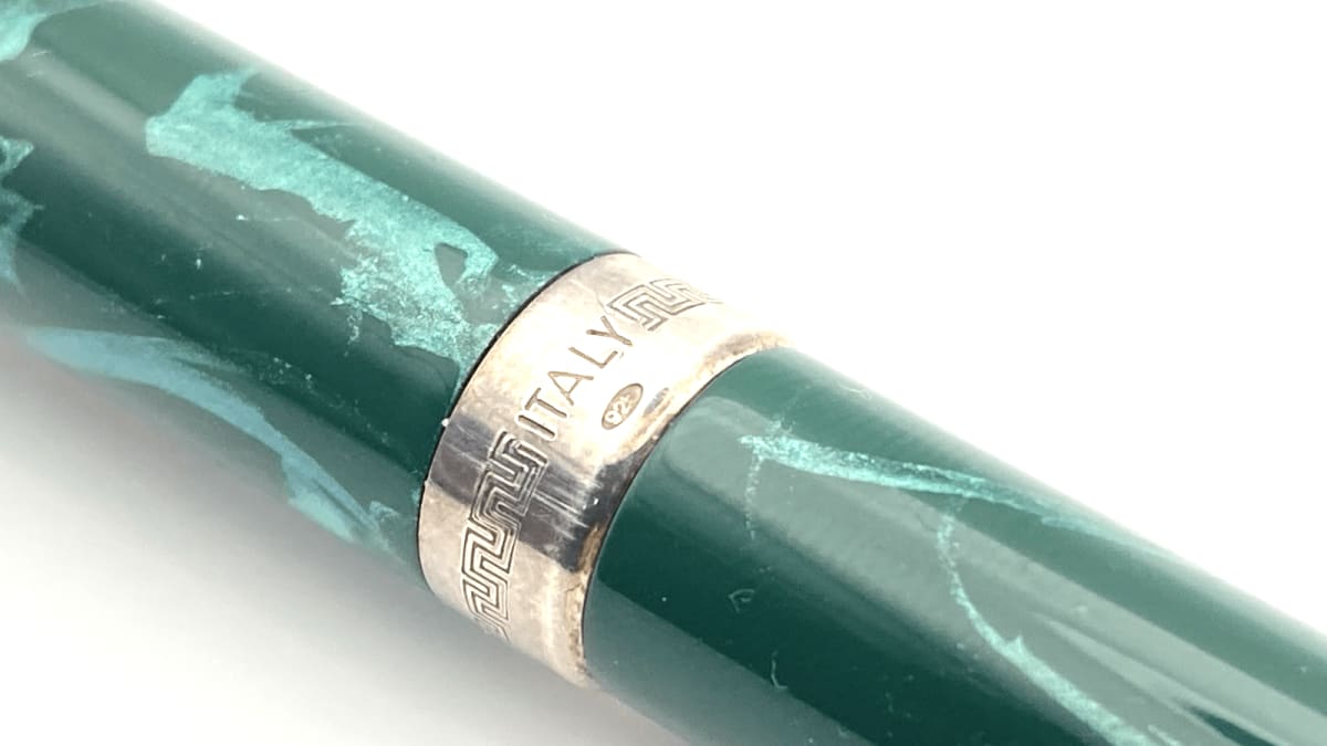 Montegrappa 300 Fountain Pen In Green Marble And Silver 18K Gold Medium NIB Sb