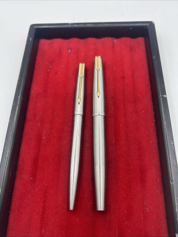 Vintage 1970'S Parker 65 Flighter De Luxe Fountain Pen And Ballpoint Pen F NIB