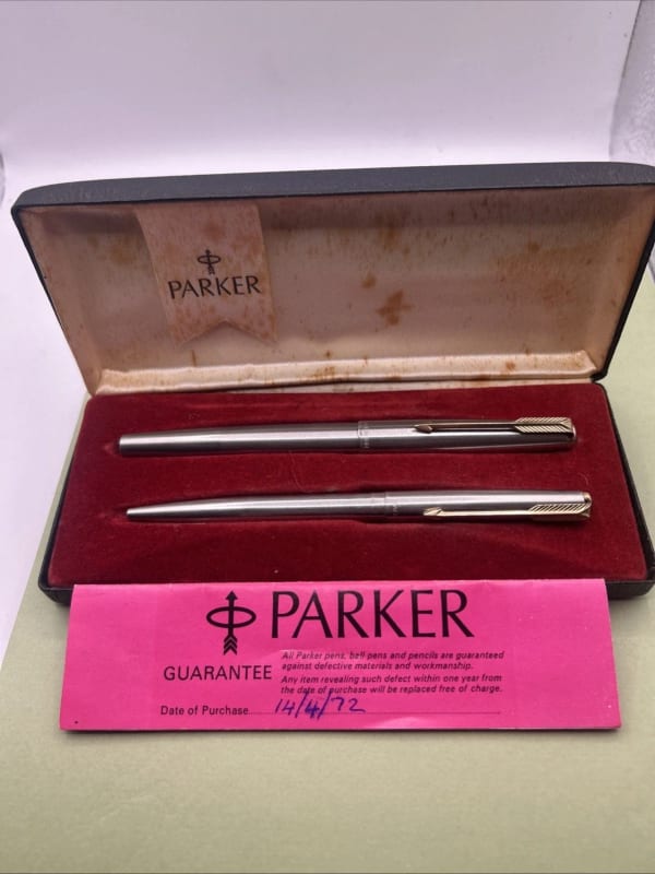 Vintage 1970'S Parker 65 Flighter De Luxe Fountain Pen And Ballpoint Pen F NIB