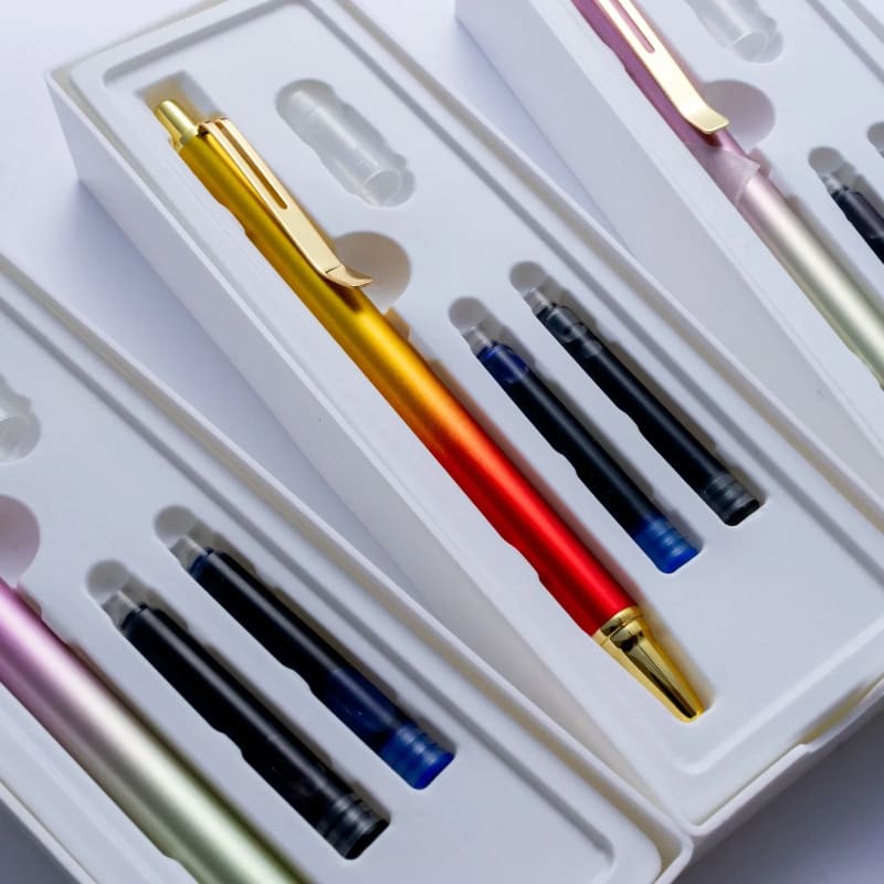 Wancher Clicker Set Of 3 Retractable FM Nib Fountain Pen Double Pink Orange Japan