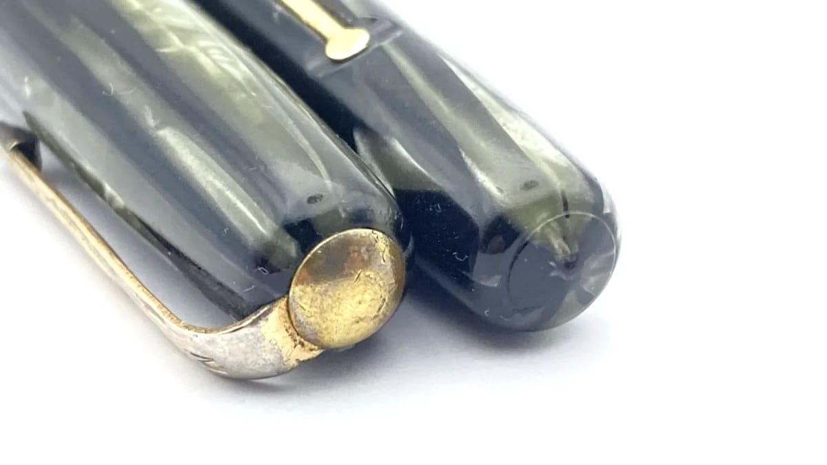 Vintage Moore 90A Fountain Pen In Green And Black Springy 14K Gold Fine NIB USA