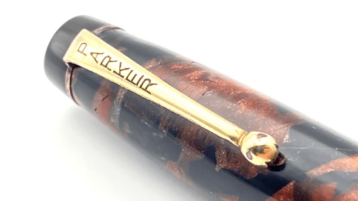 Vintage Parker Senior Duofold Fountain Pen In Red Marble 14K Gold Fine NIB Sb