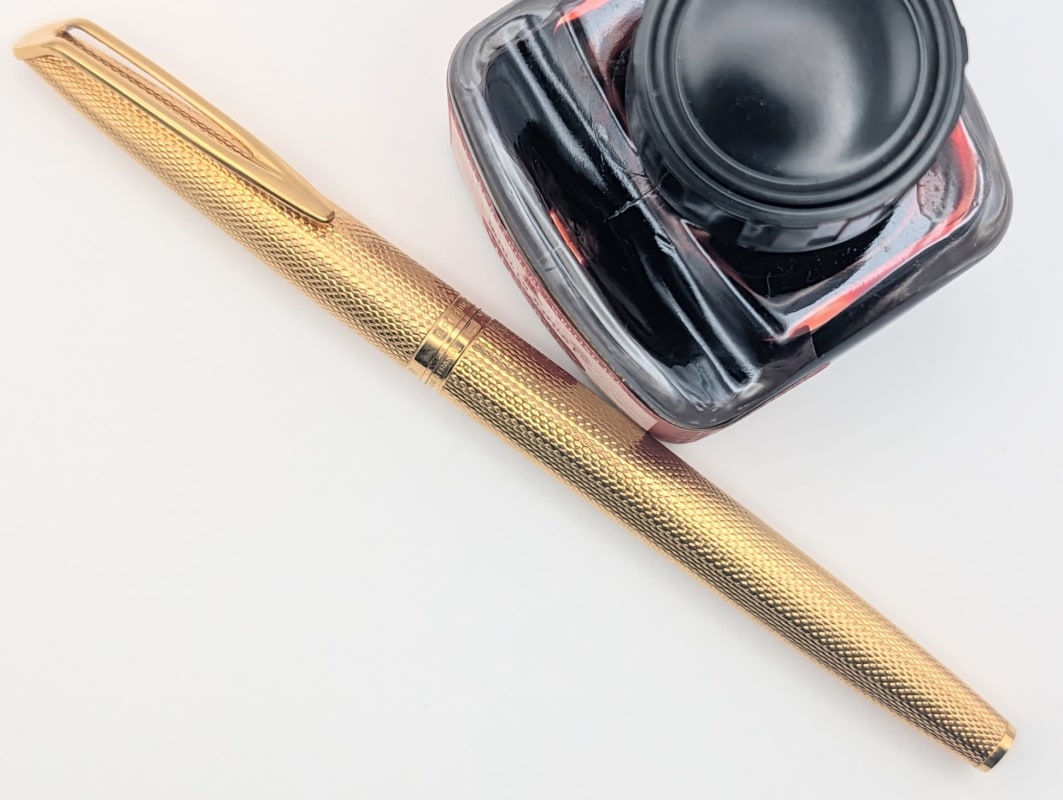 Waterman C/F Gold-Filled Barleycorn Fountain Pen  – Rare Original Converter Included