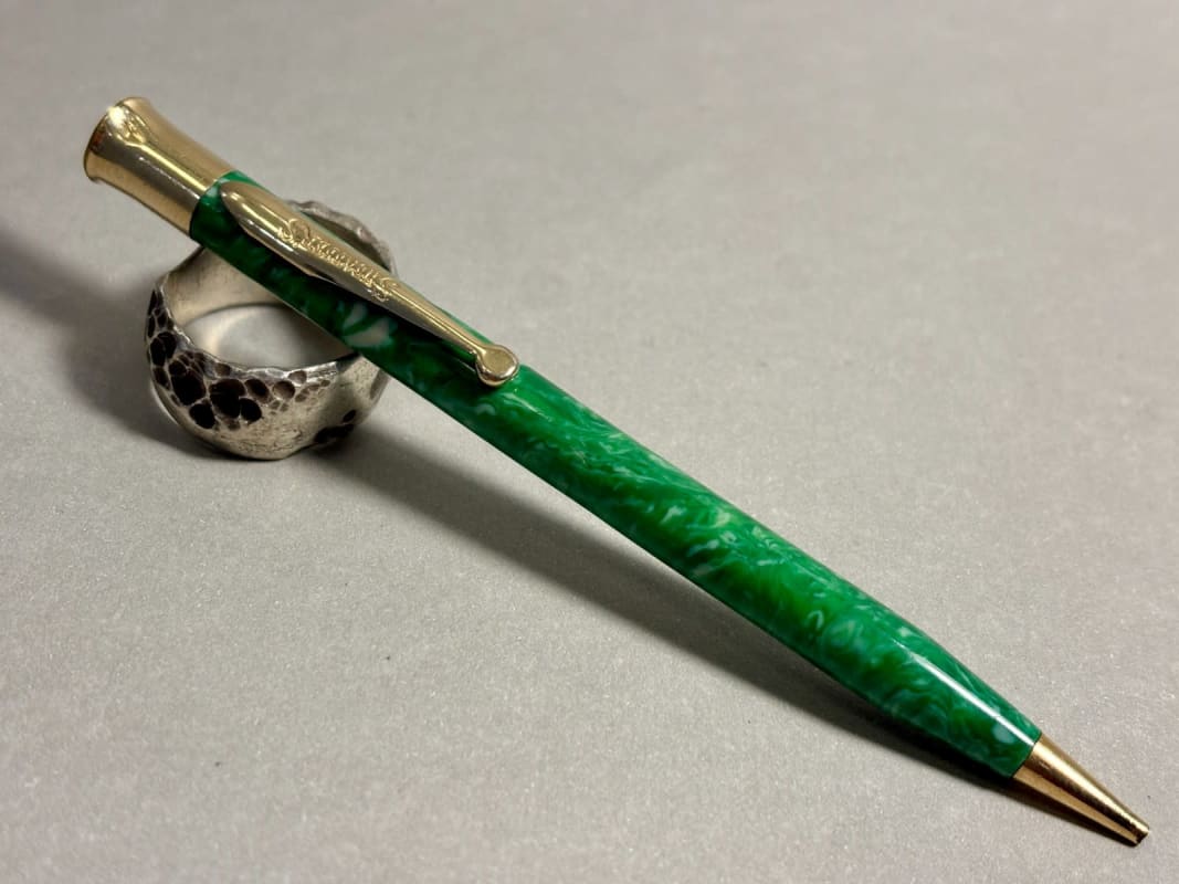 Sheaffer Flat Top Lifetime Junior Jade W/Gt + Pencil Set - Restored (Bfp711)