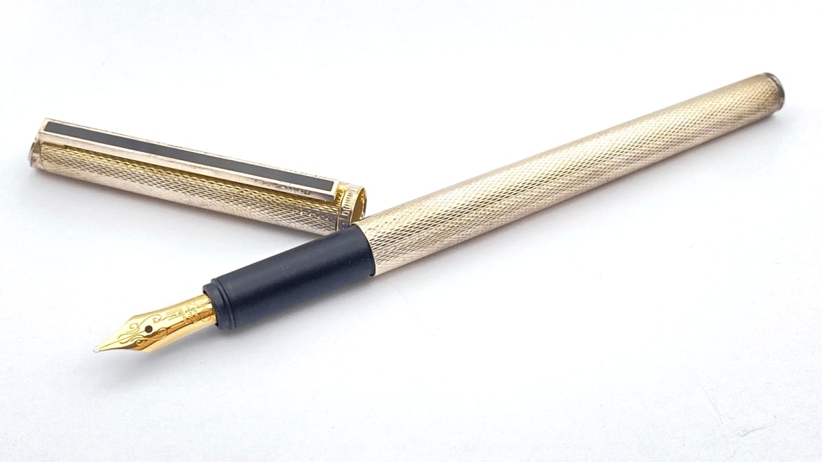 Dunhill Slimline Fountain Pen Silver Plated 14K Gold Medium NIB Made In Germany