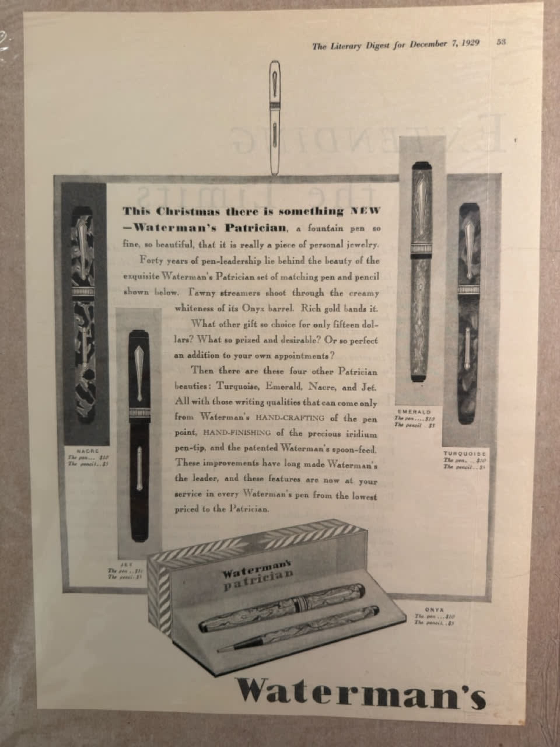 Waterman's Patrician, Moss Agate Celluloid GPT, #8 14k Patrician Nib