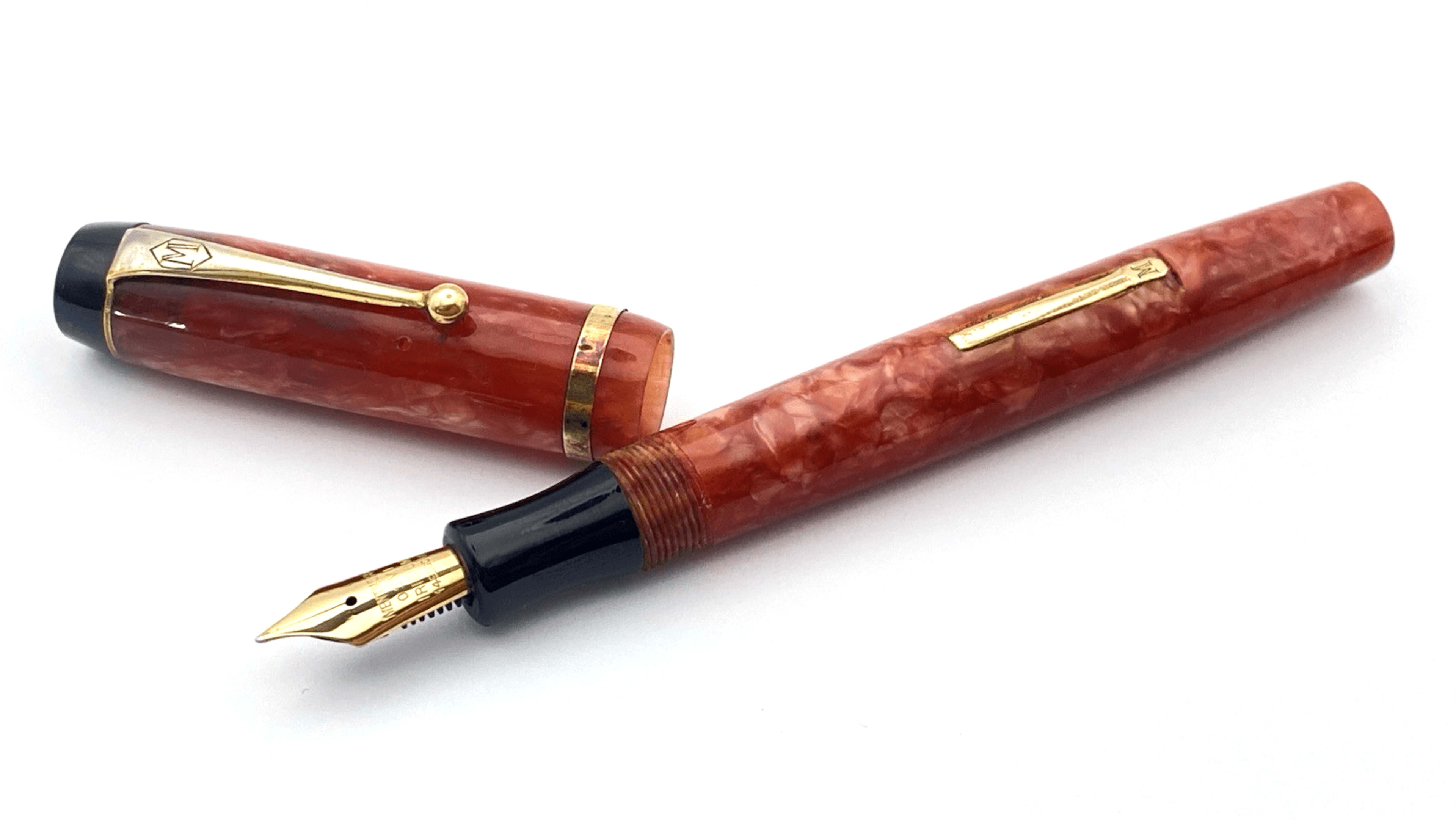 Vintage Mentmore Diploma Fountain Pen In Rose Marble 14K Gold Medium NIB England