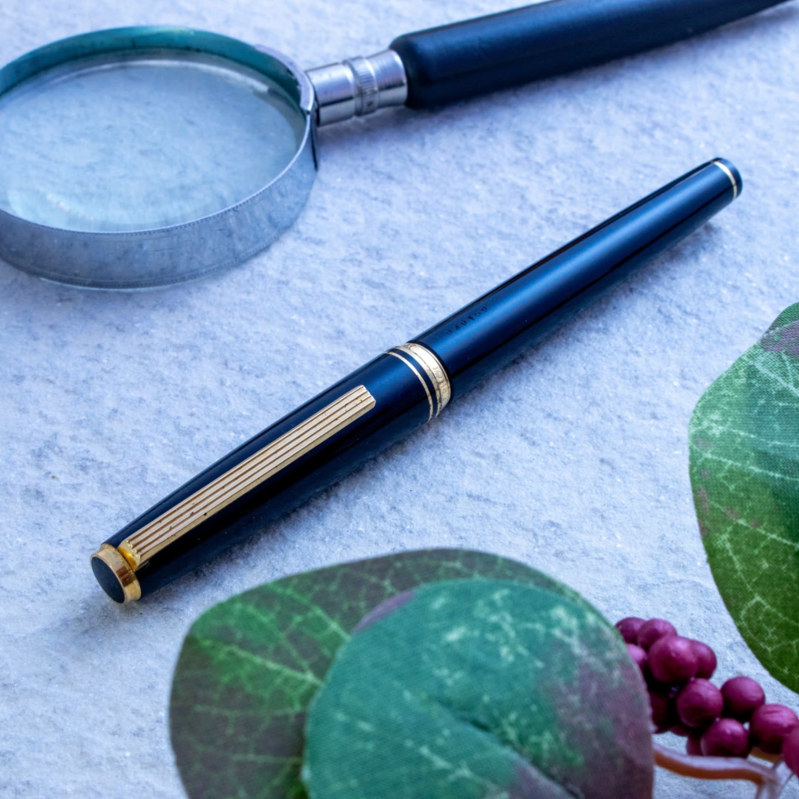 Vintage 1980s Pilot DELUXE Black Long Body 14K Gold F Nib Fountain Pen
