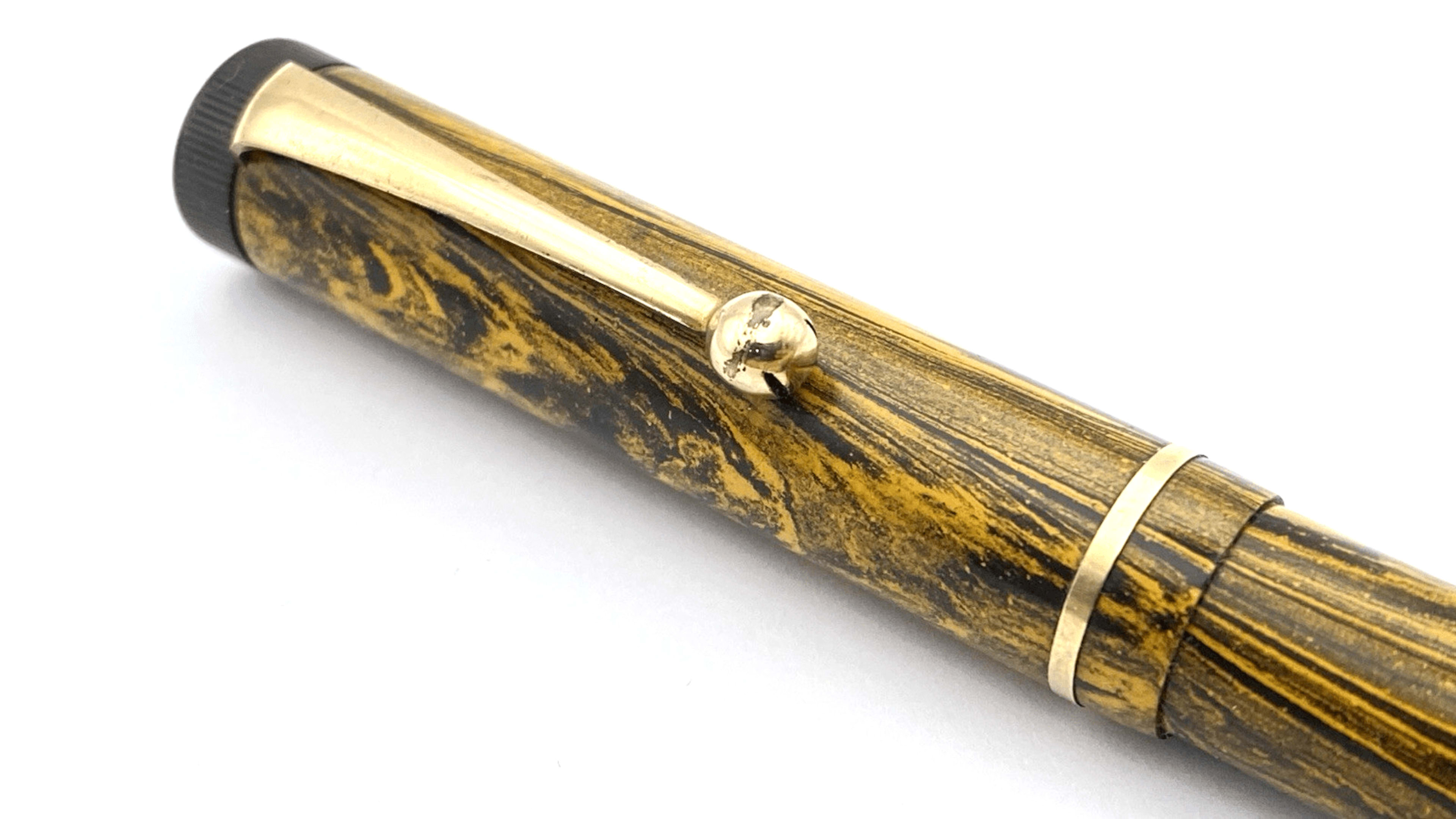 Vintage Paramount Fountain Pen In Yellow Mottled 14K Gold Medium NIB England