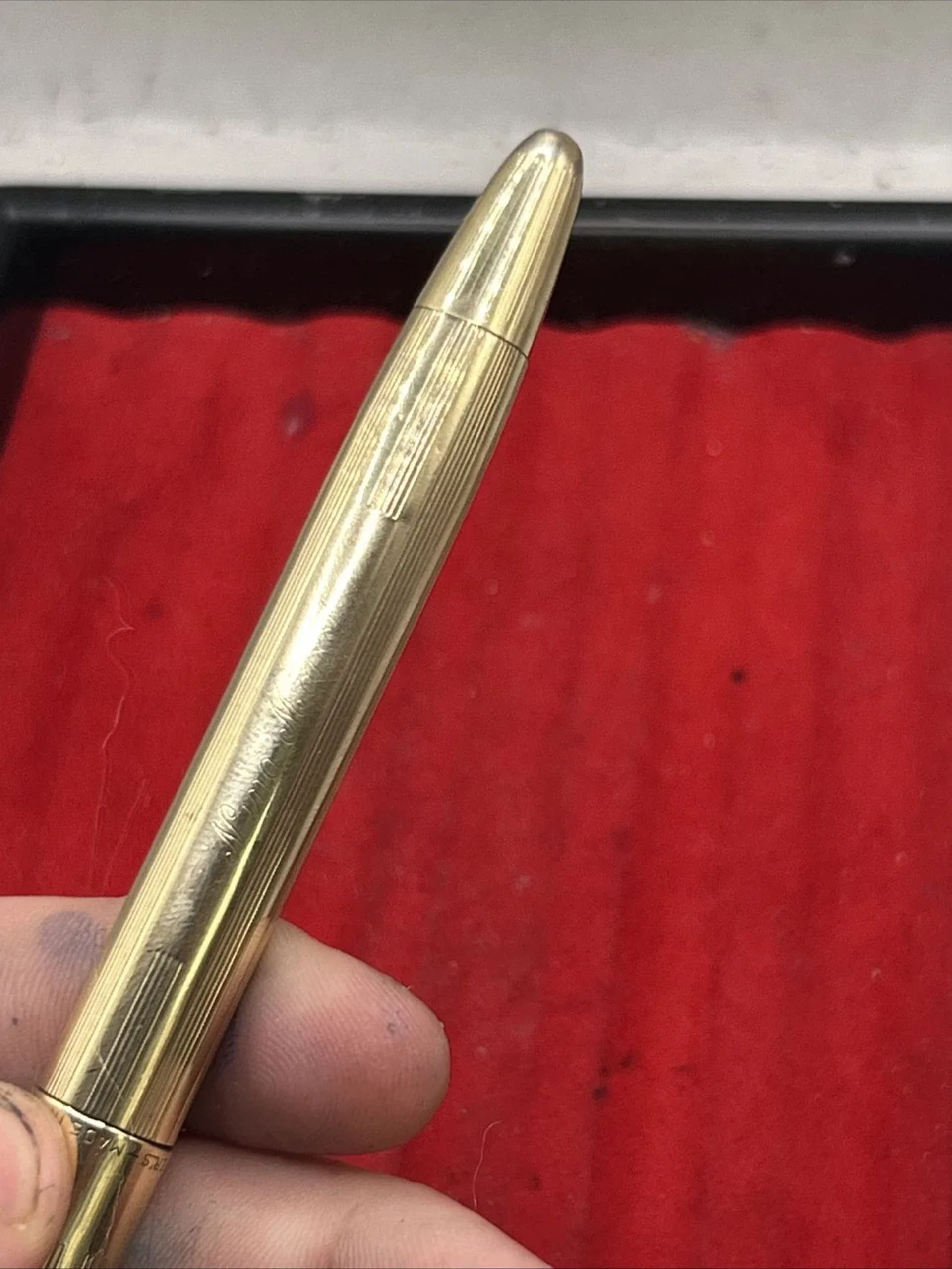 Sheaffer Triumph Snorkel Gold Plated Fountain Pen 14K Fine Nib USA Engraved
