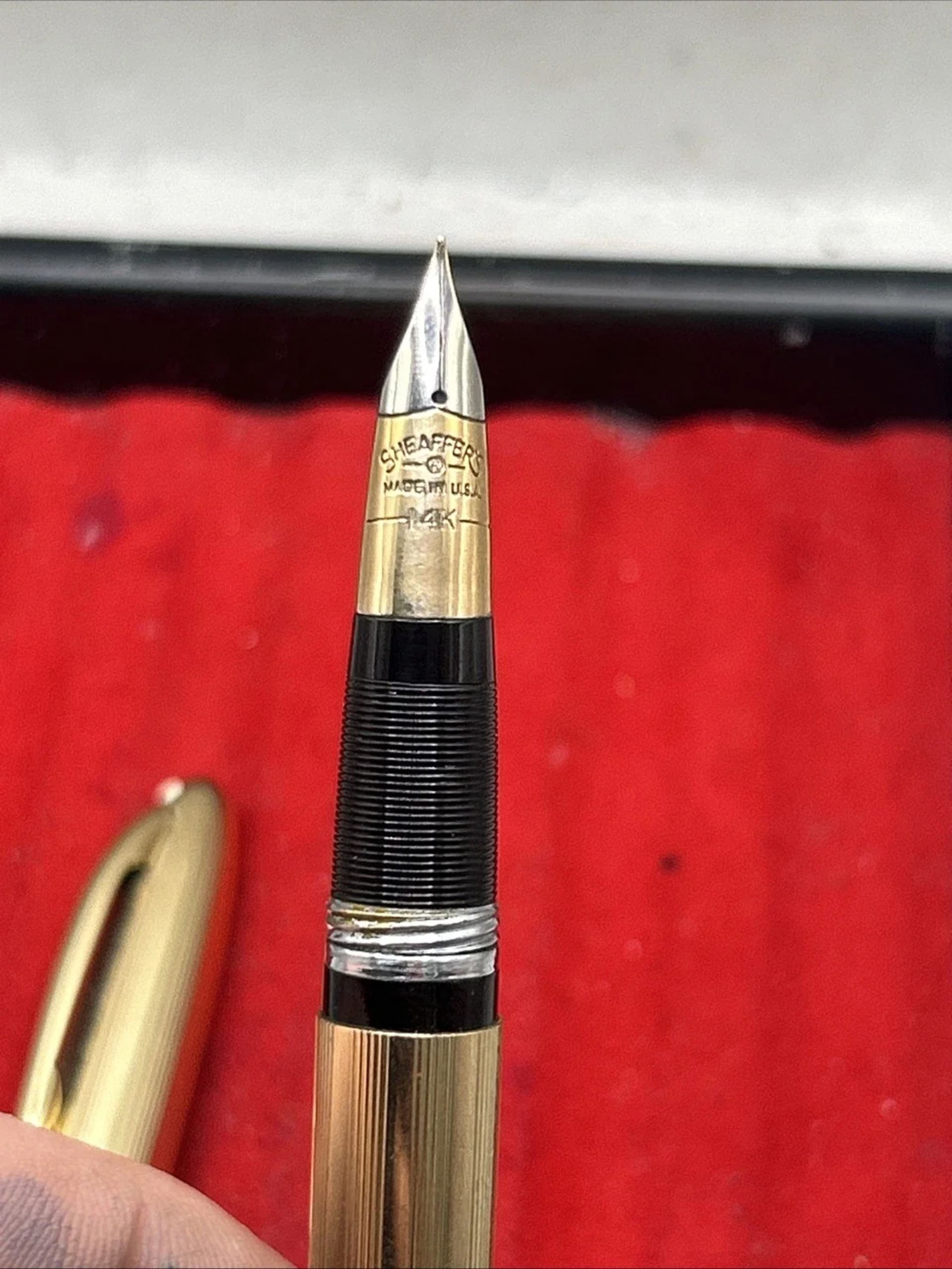 Sheaffer Triumph Snorkel Gold Plated Fountain Pen 14K Fine Nib USA Engraved