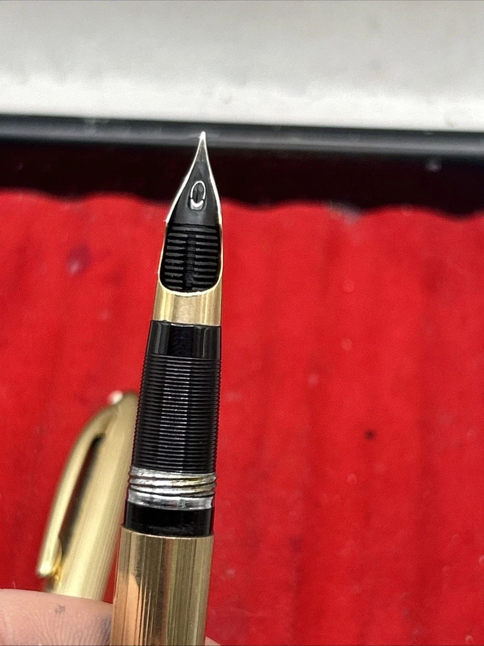 Sheaffer Triumph Snorkel Gold Plated Fountain Pen 14K Fine Nib USA Engraved