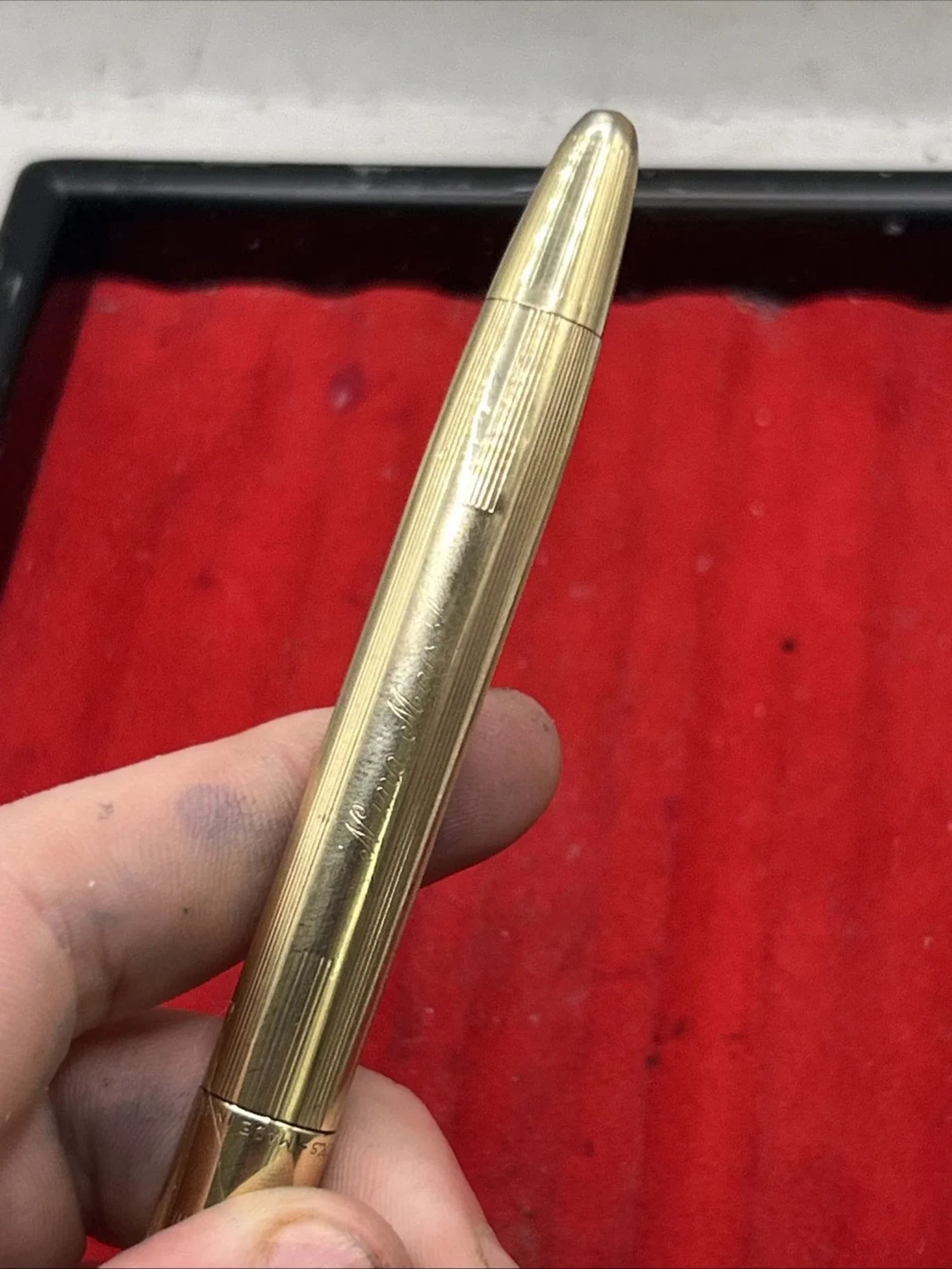 Sheaffer Triumph Snorkel Gold Plated Fountain Pen 14K Fine Nib USA Engraved