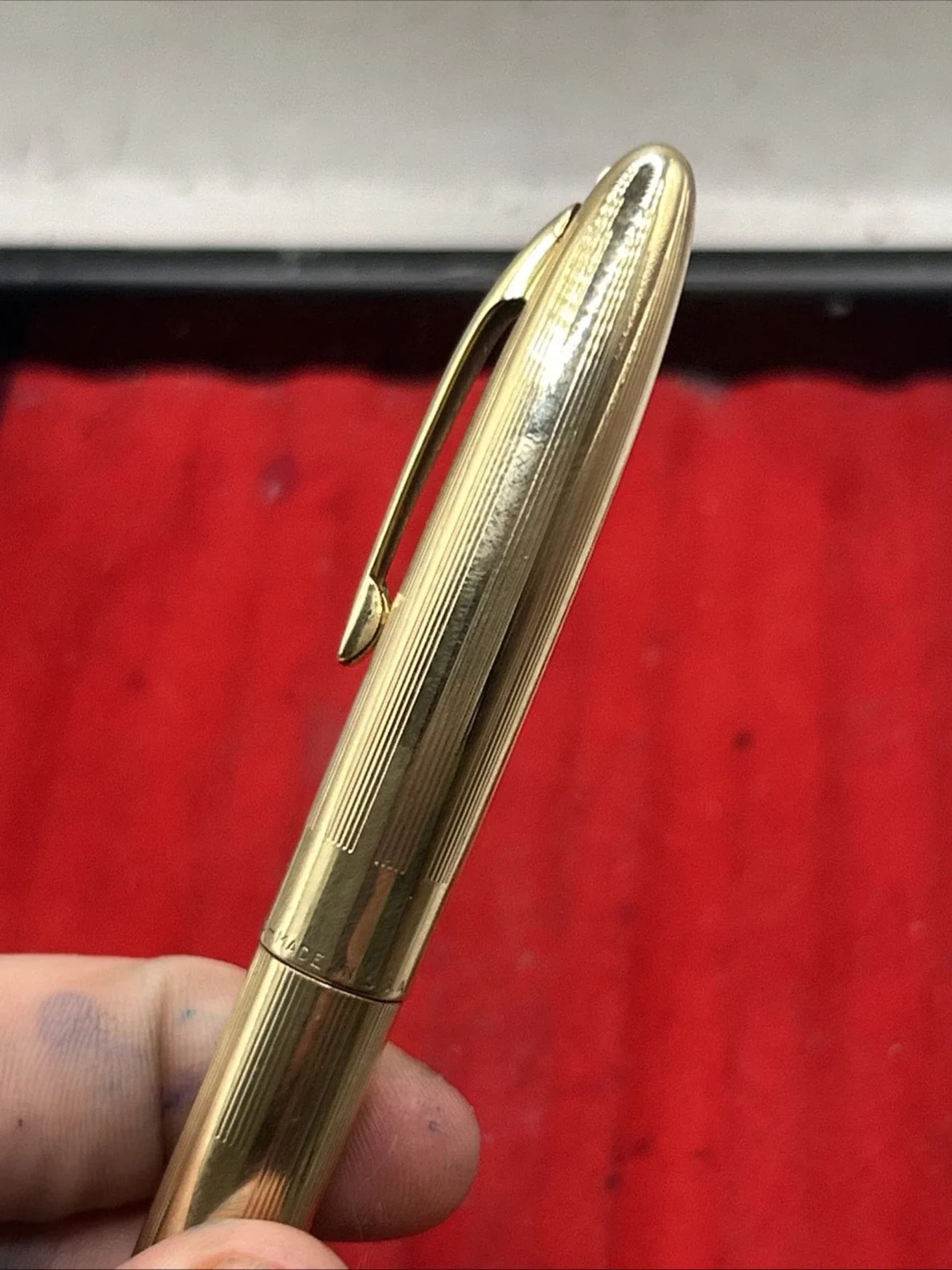 Sheaffer Triumph Snorkel Gold Plated Fountain Pen 14K Fine Nib USA Engraved
