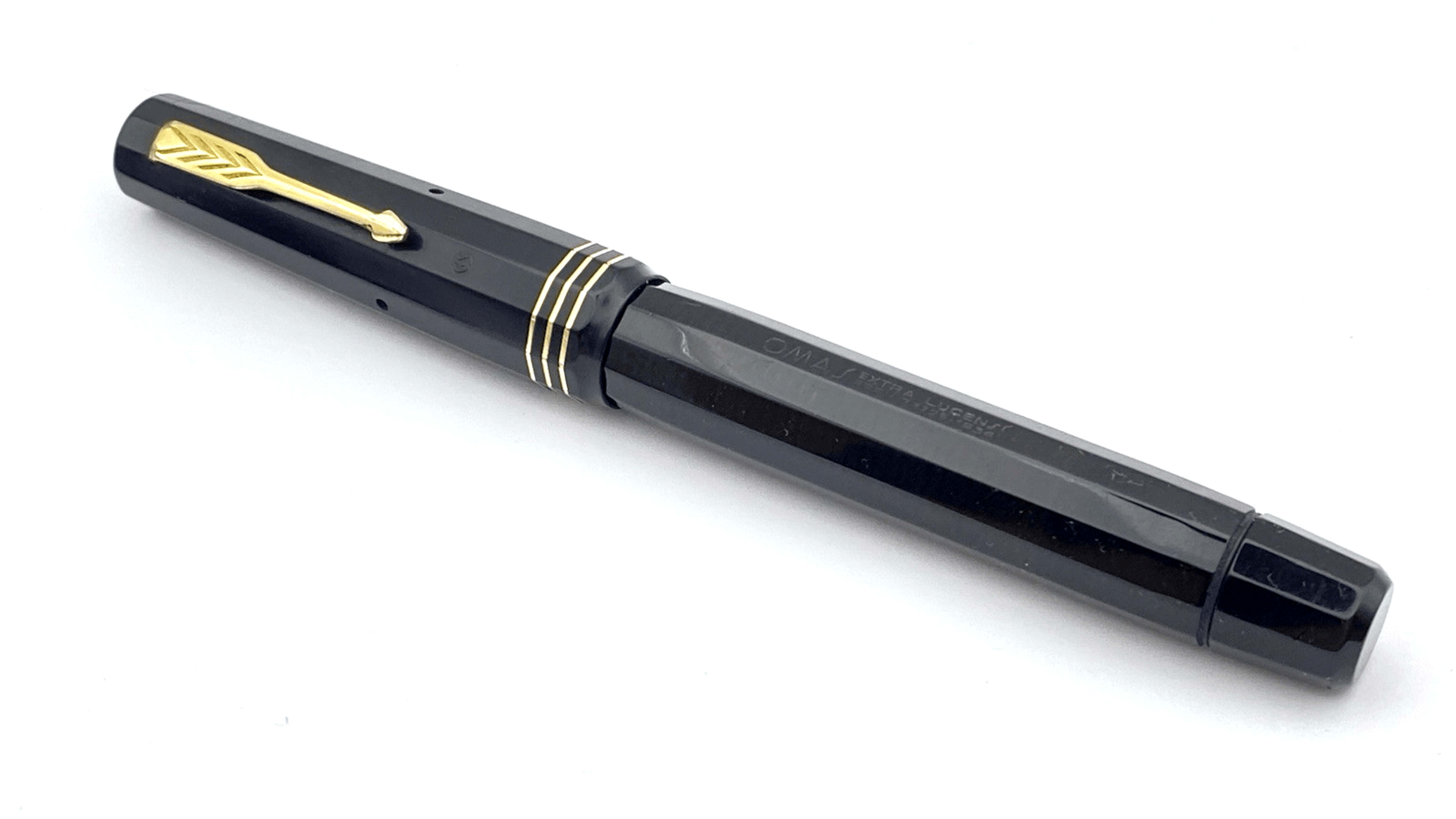 Vintage Large Omas Extra Lucens Fountain Pen Black Flexible 14K Gold Fine NIB