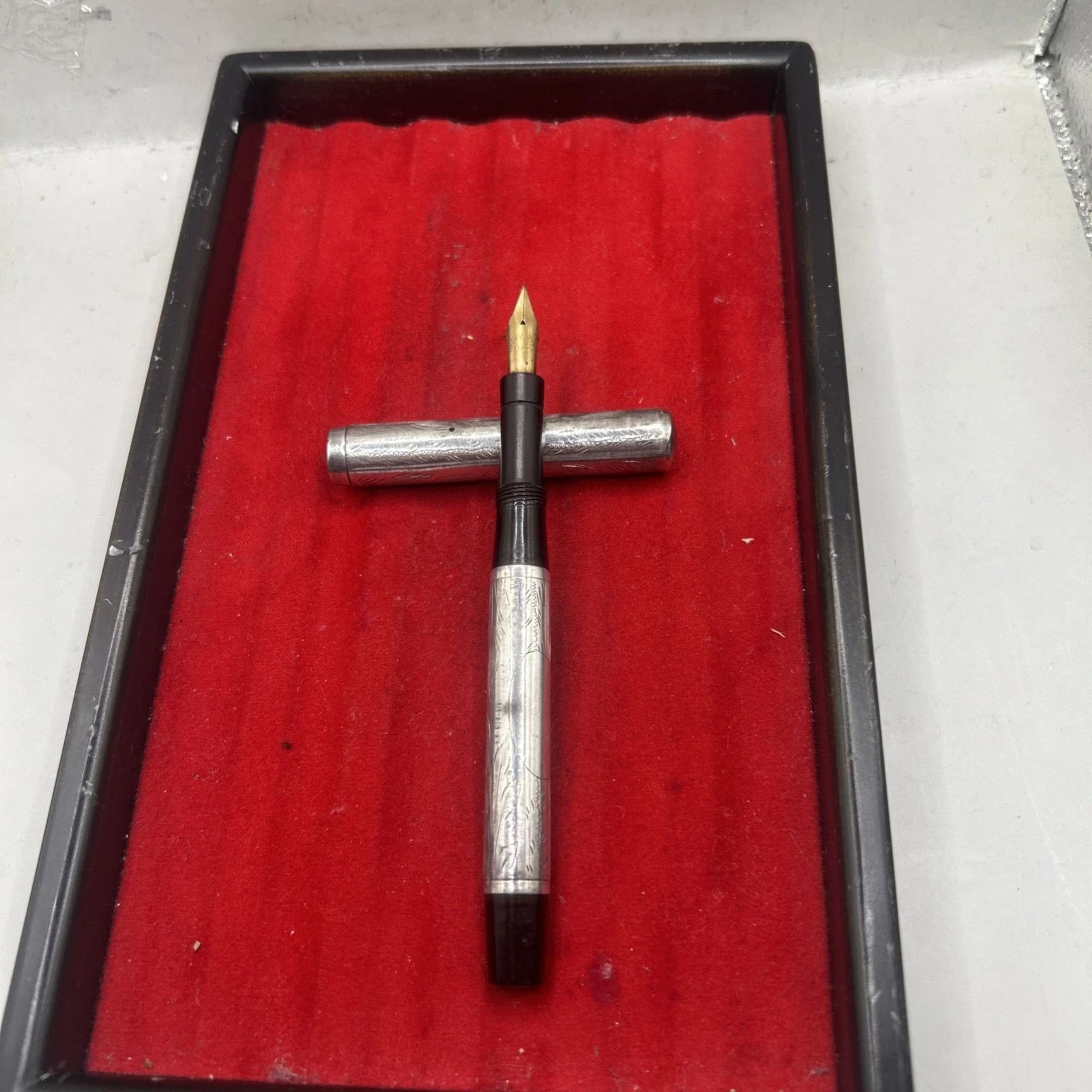 Eyedropper Fountain Pen London Silver Overlay 1919