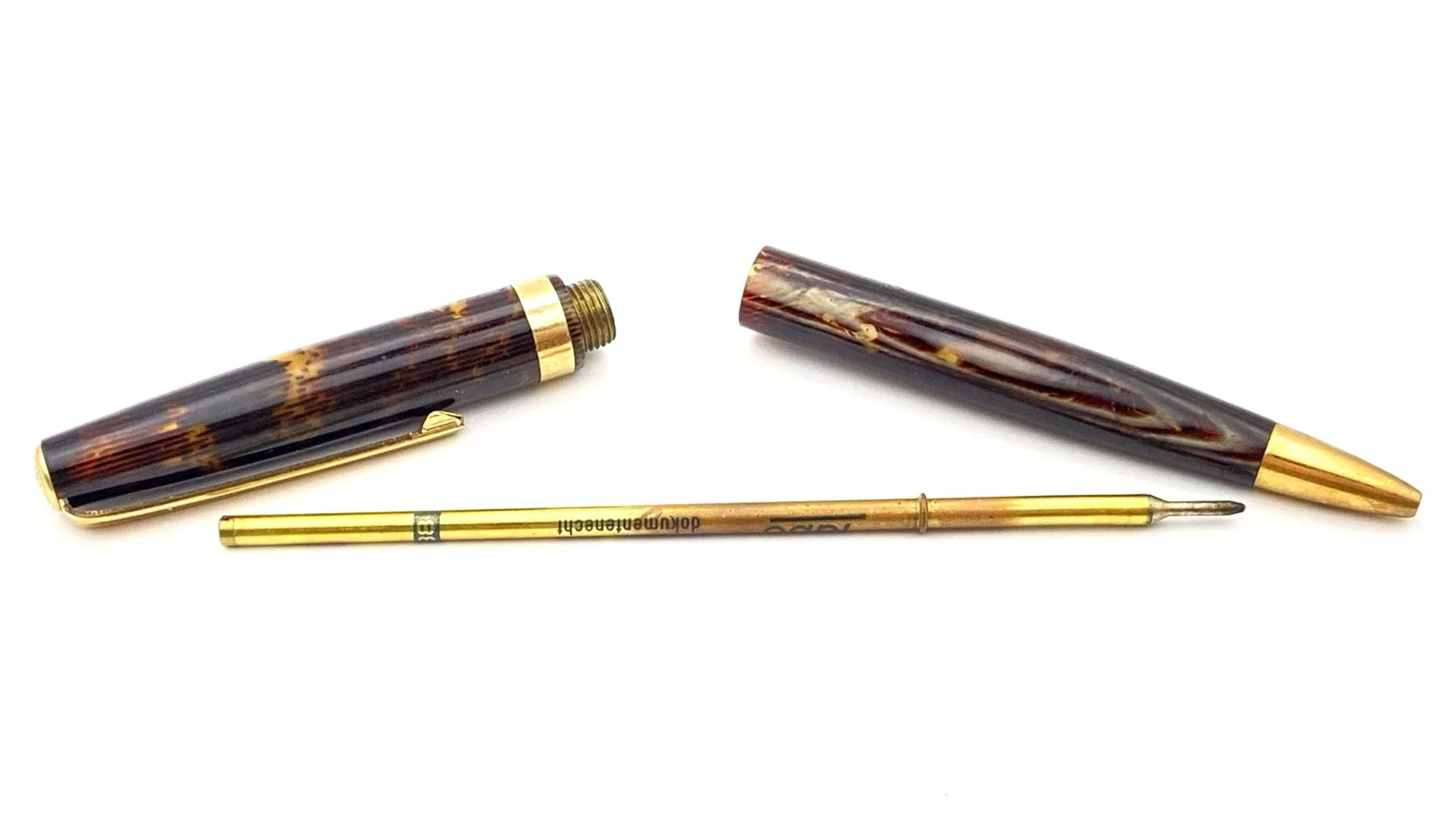 Vintage Tabo Ballpoint Pen In Arco Brown Celluloid Gold Trim Made In Italy