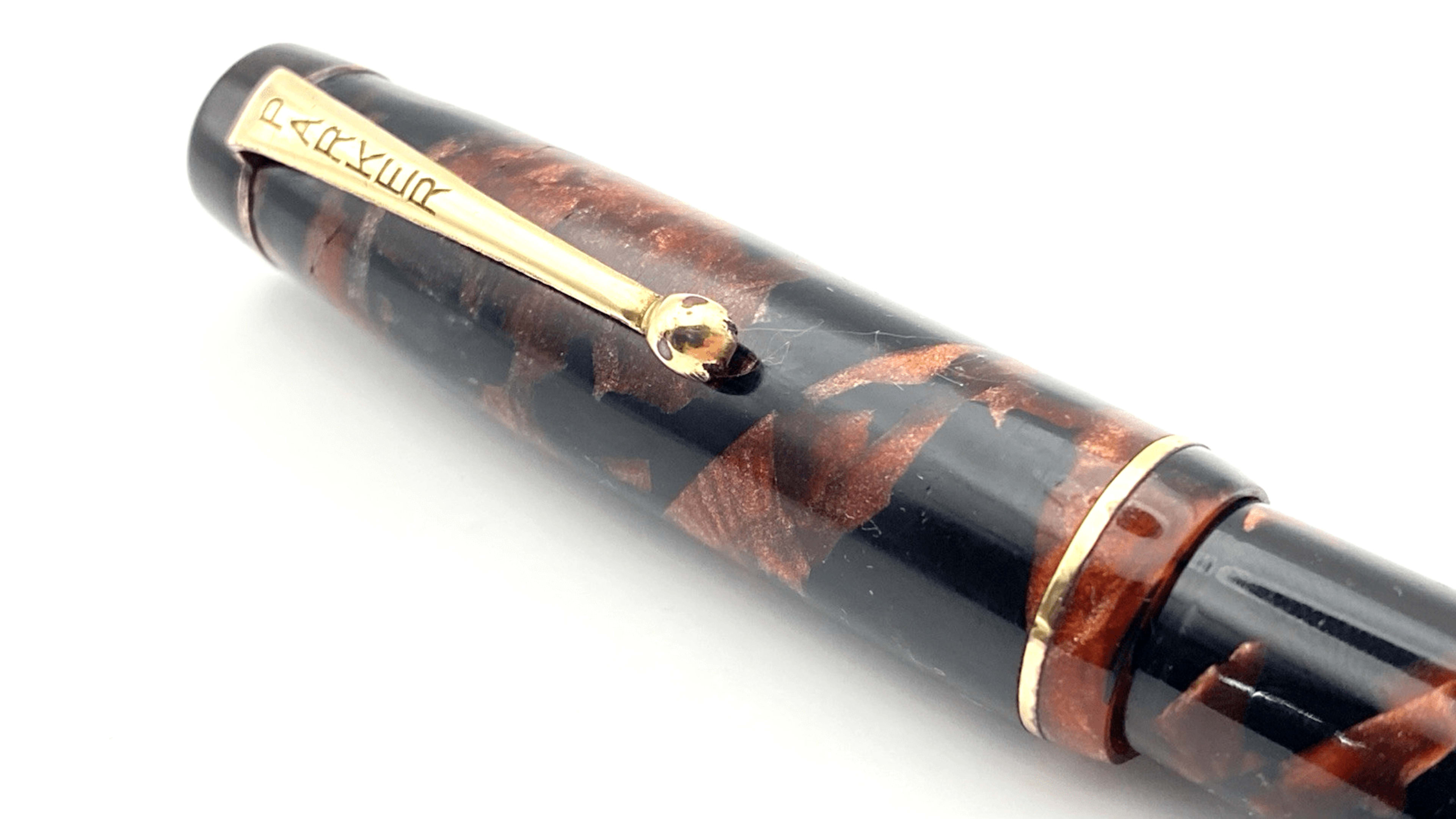 Vintage Parker Senior Duofold Fountain Pen In Red Marble 14K Gold Fine NIB Sb