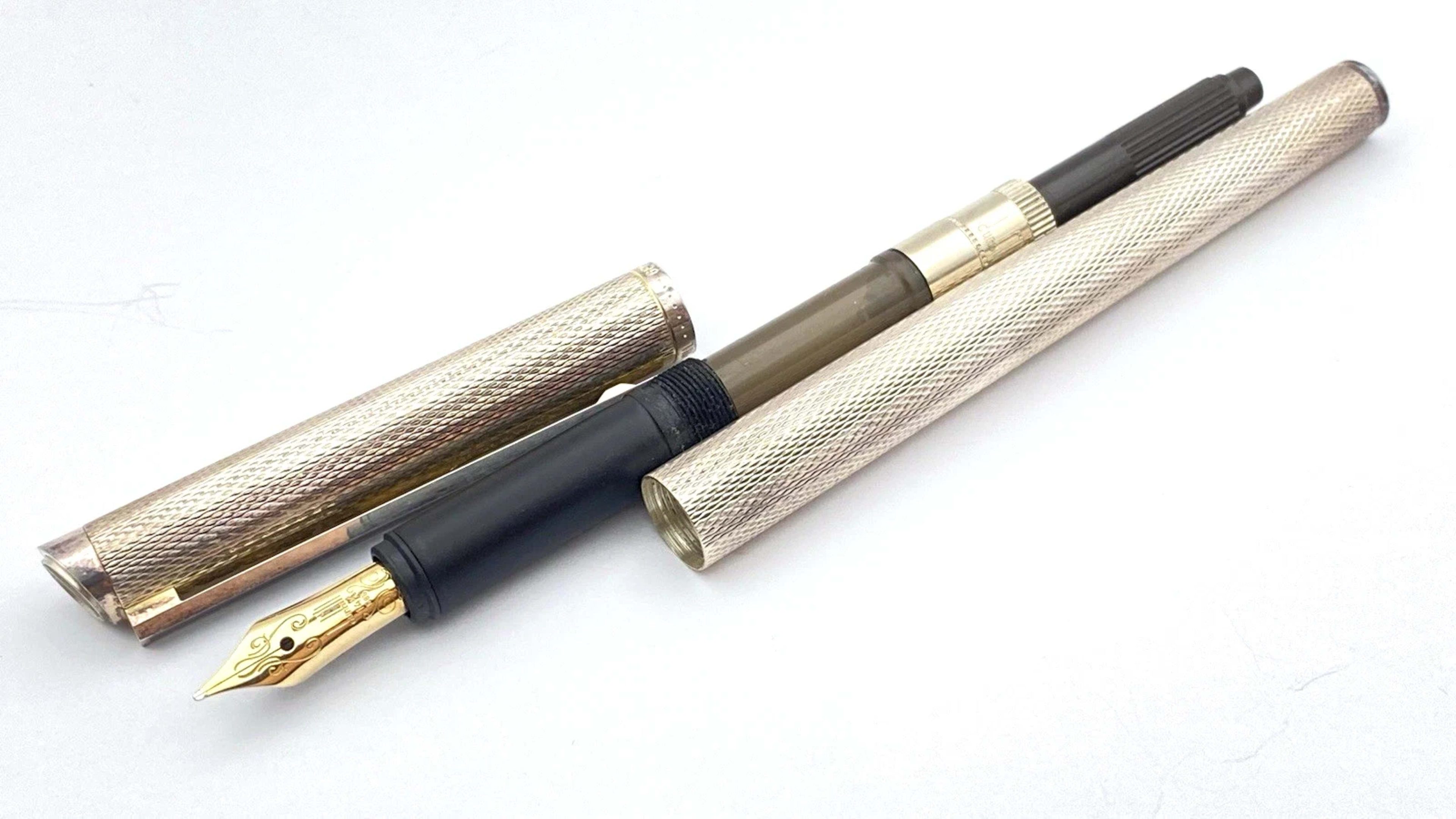 Dunhill Slimline Fountain Pen Silver Plated 14K Gold Medium NIB Made In Germany