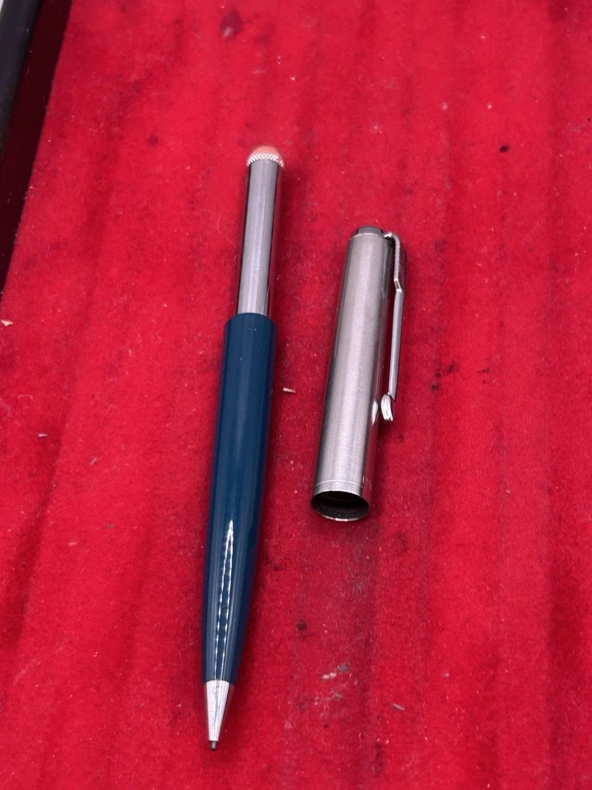 Parker 51 Fountain Pen & Pencil Set 1972 Teal Blue Lustraloy Caps With Box