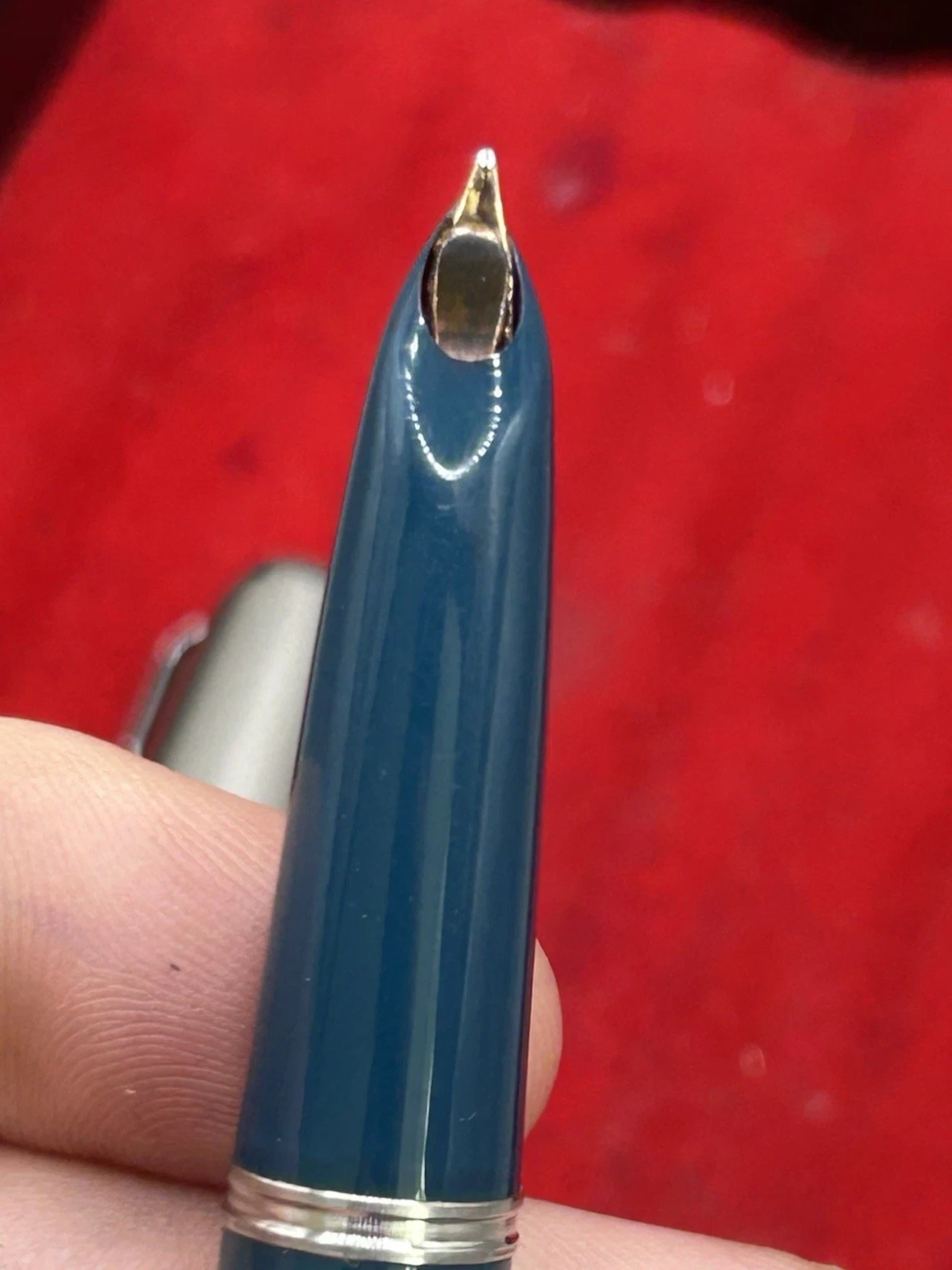 Parker 51 Fountain Pen & Pencil Set 1972 Teal Blue Lustraloy Caps With Box