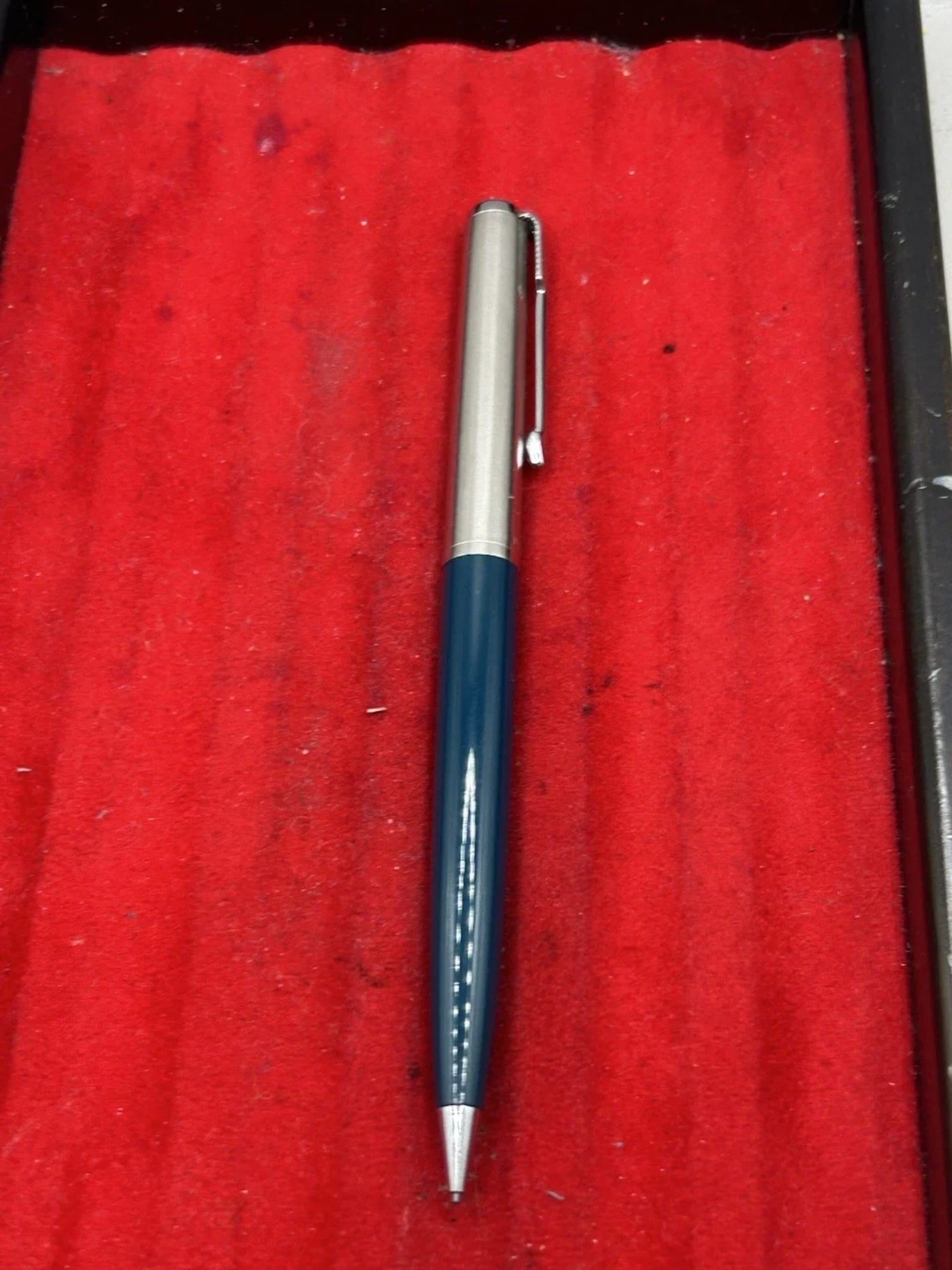 Parker 51 Fountain Pen & Pencil Set 1972 Teal Blue Lustraloy Caps With Box