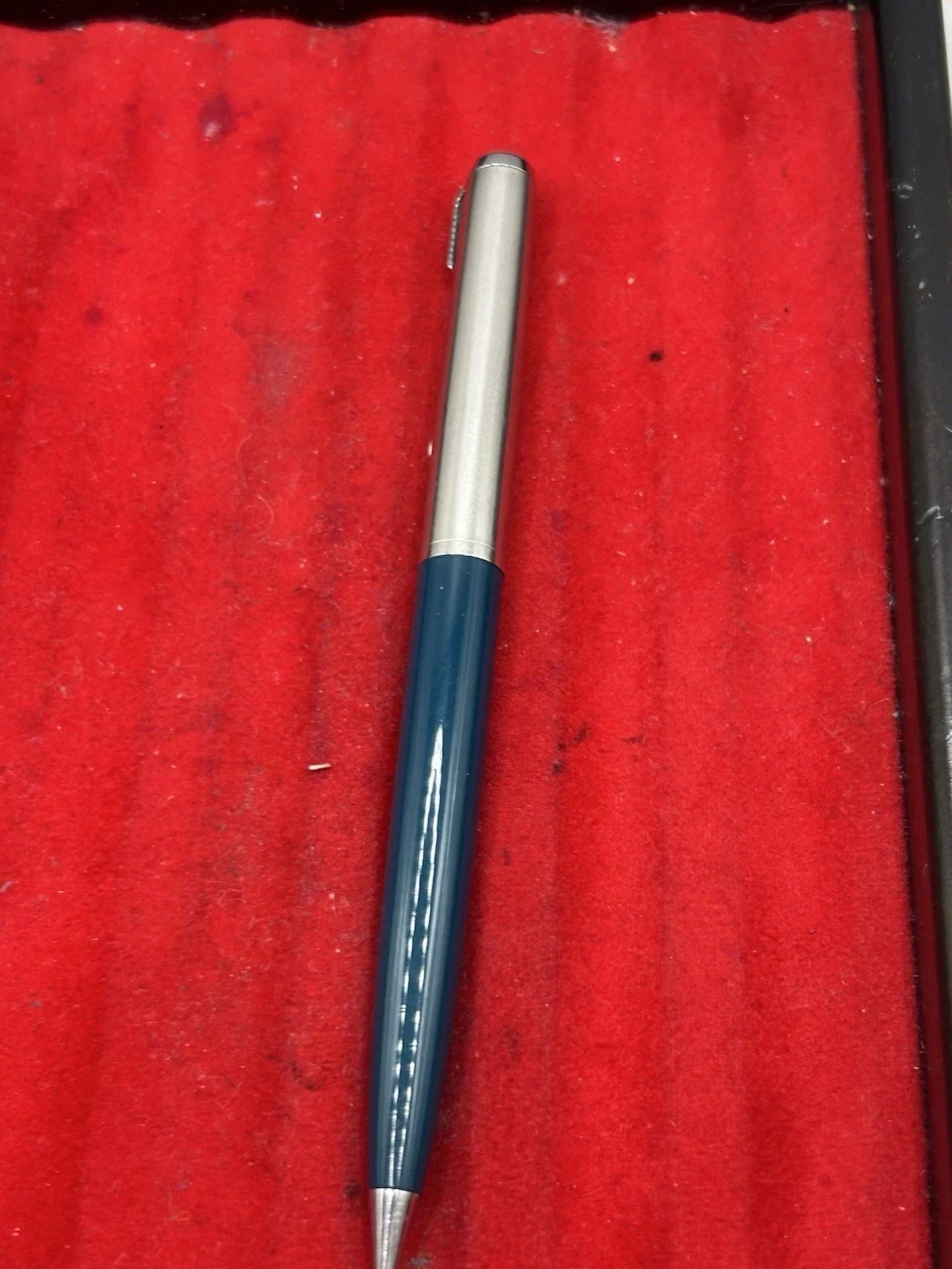 Parker 51 Fountain Pen & Pencil Set 1972 Teal Blue Lustraloy Caps With Box