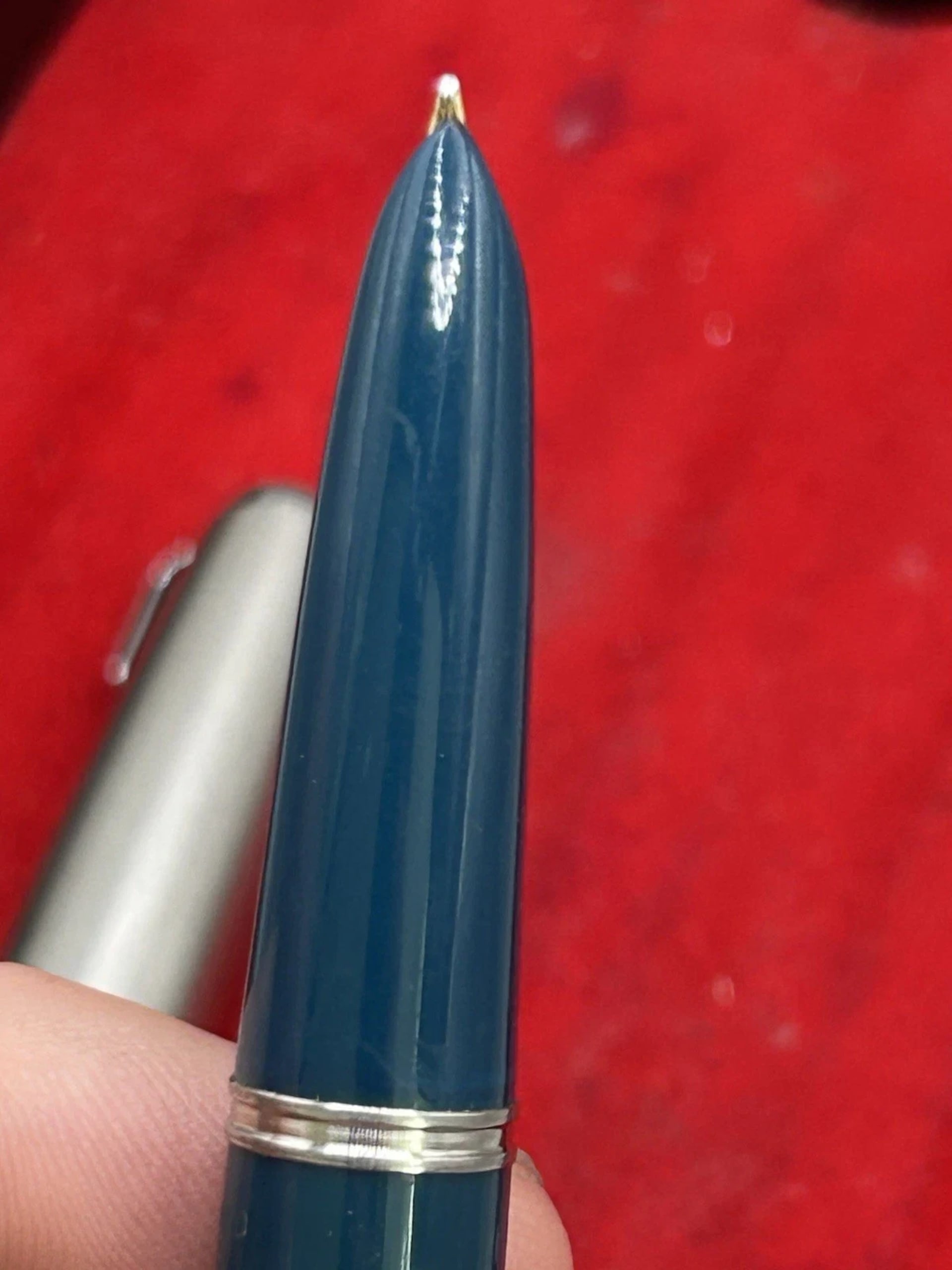 Parker 51 Fountain Pen & Pencil Set 1972 Teal Blue Lustraloy Caps With Box